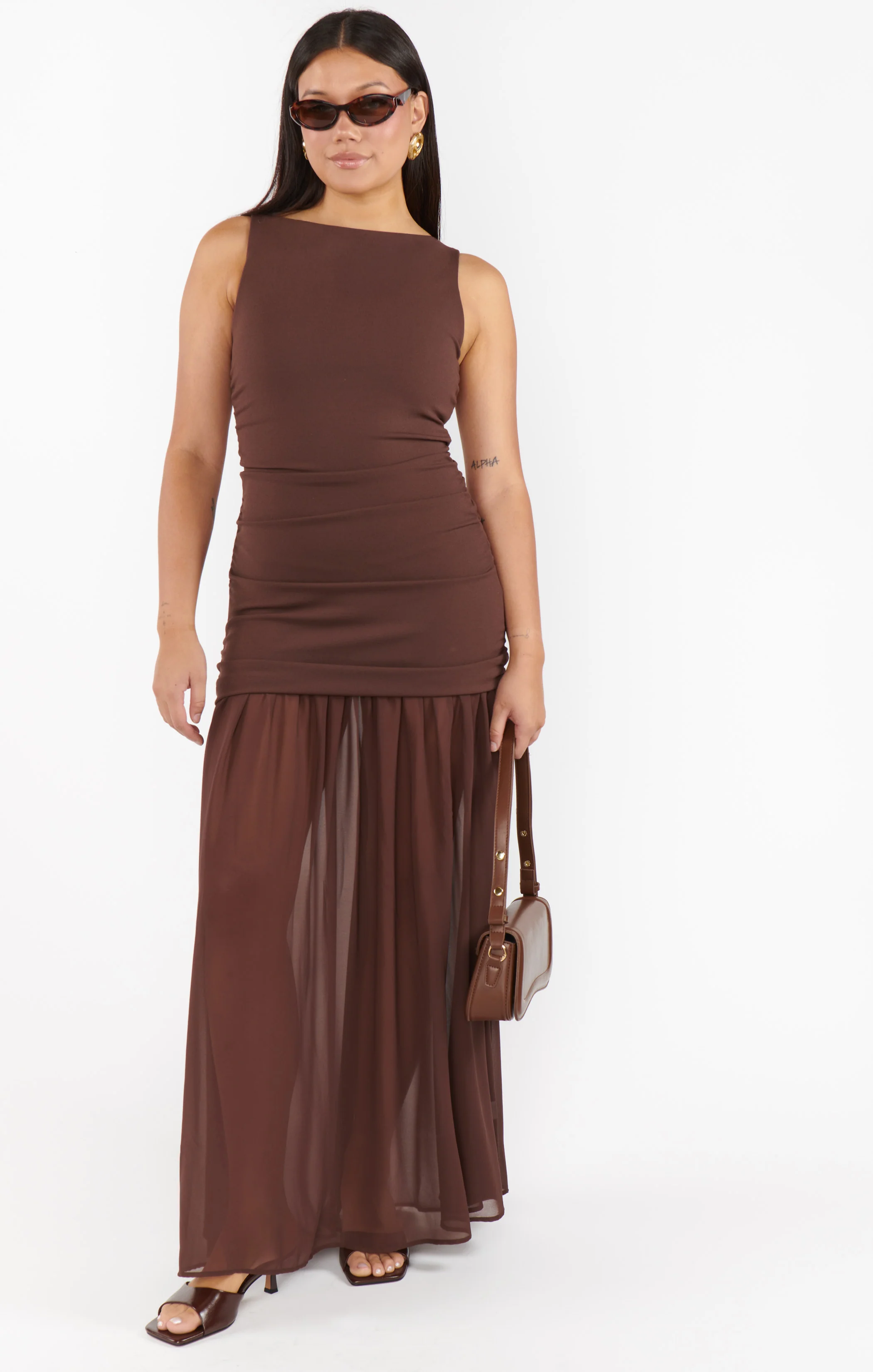 Aria Maxi Dress ~ Chocolate Stretch Chiffon - Image 5