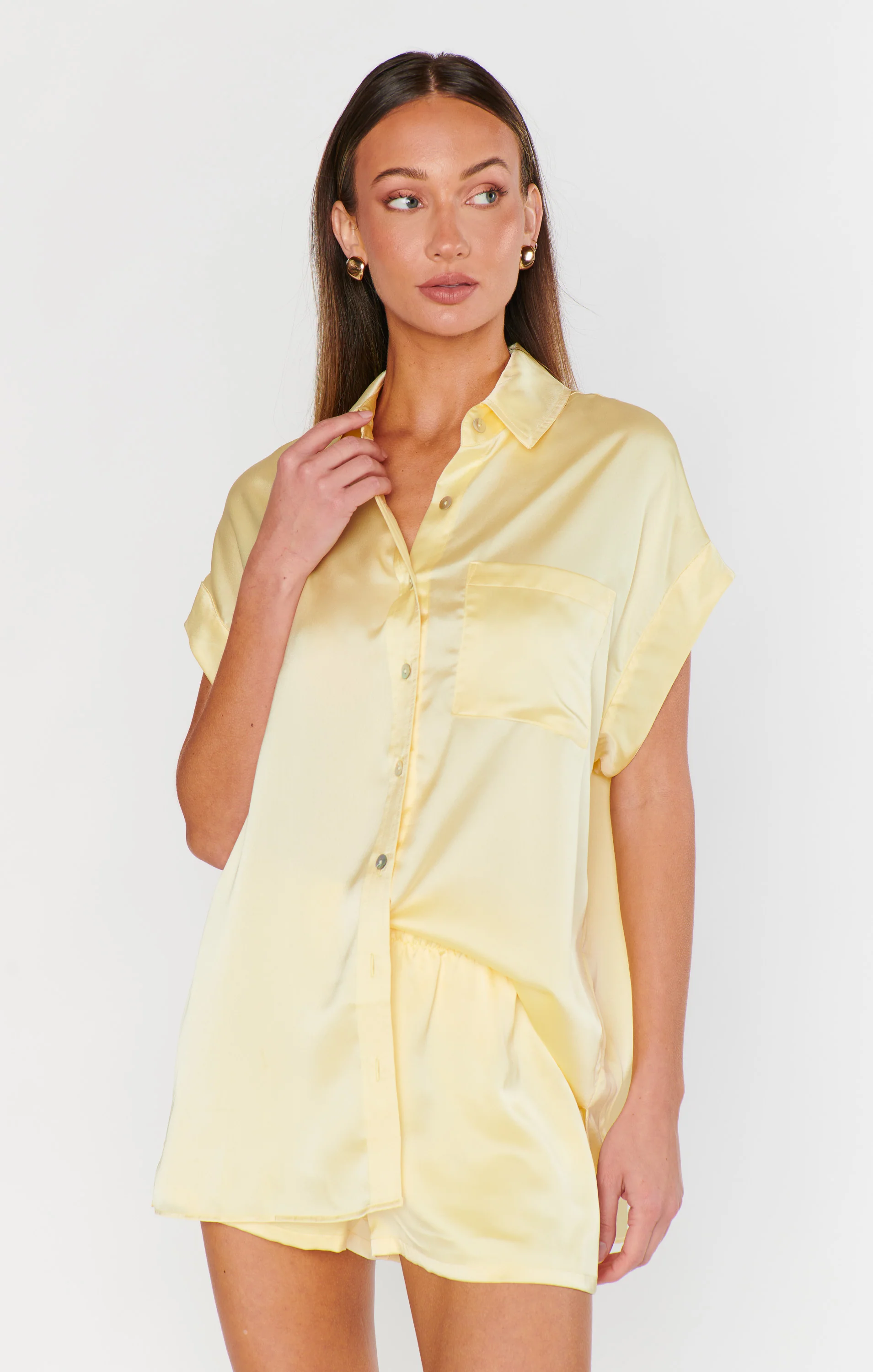 Best Day Button Up ~ Pale Yellow Luxe Satin - Image 3