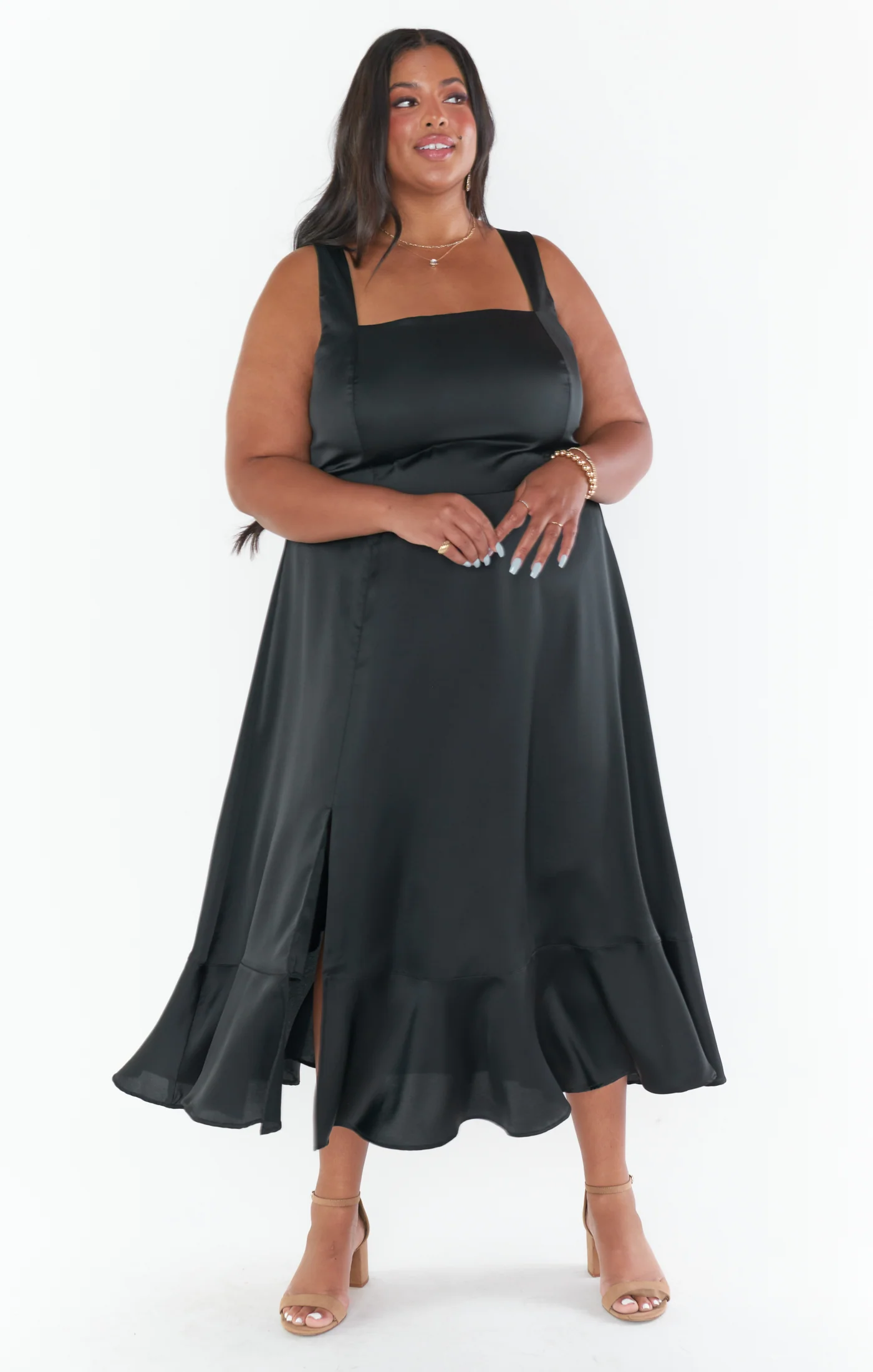 Claire Midi Dress ~ Black Luxe Satin - Image 8