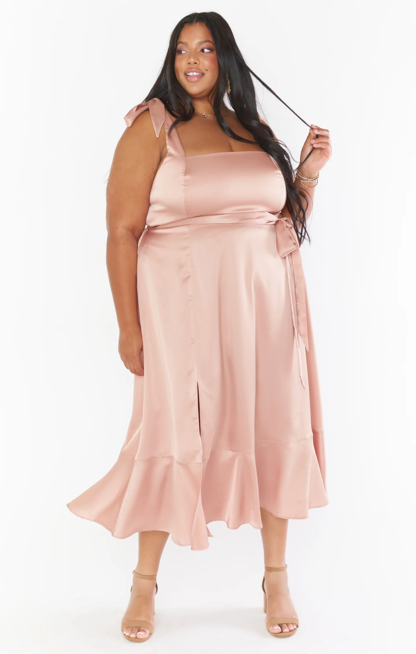 Claire Midi Dress ~ Rose Gold Luxe Satin - Image 9