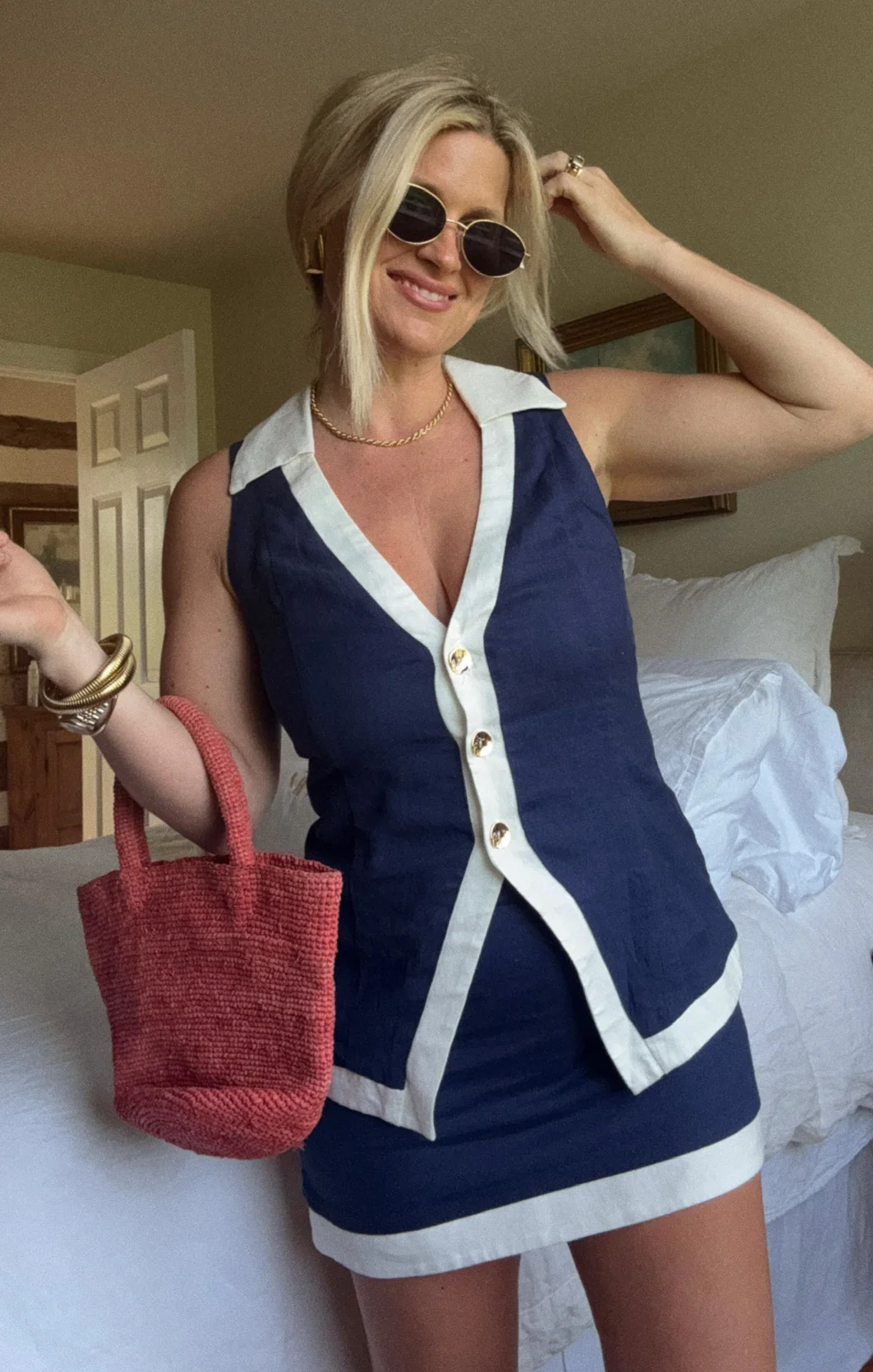 Colby Vest Top ~ Navy and White Linen - Image 4