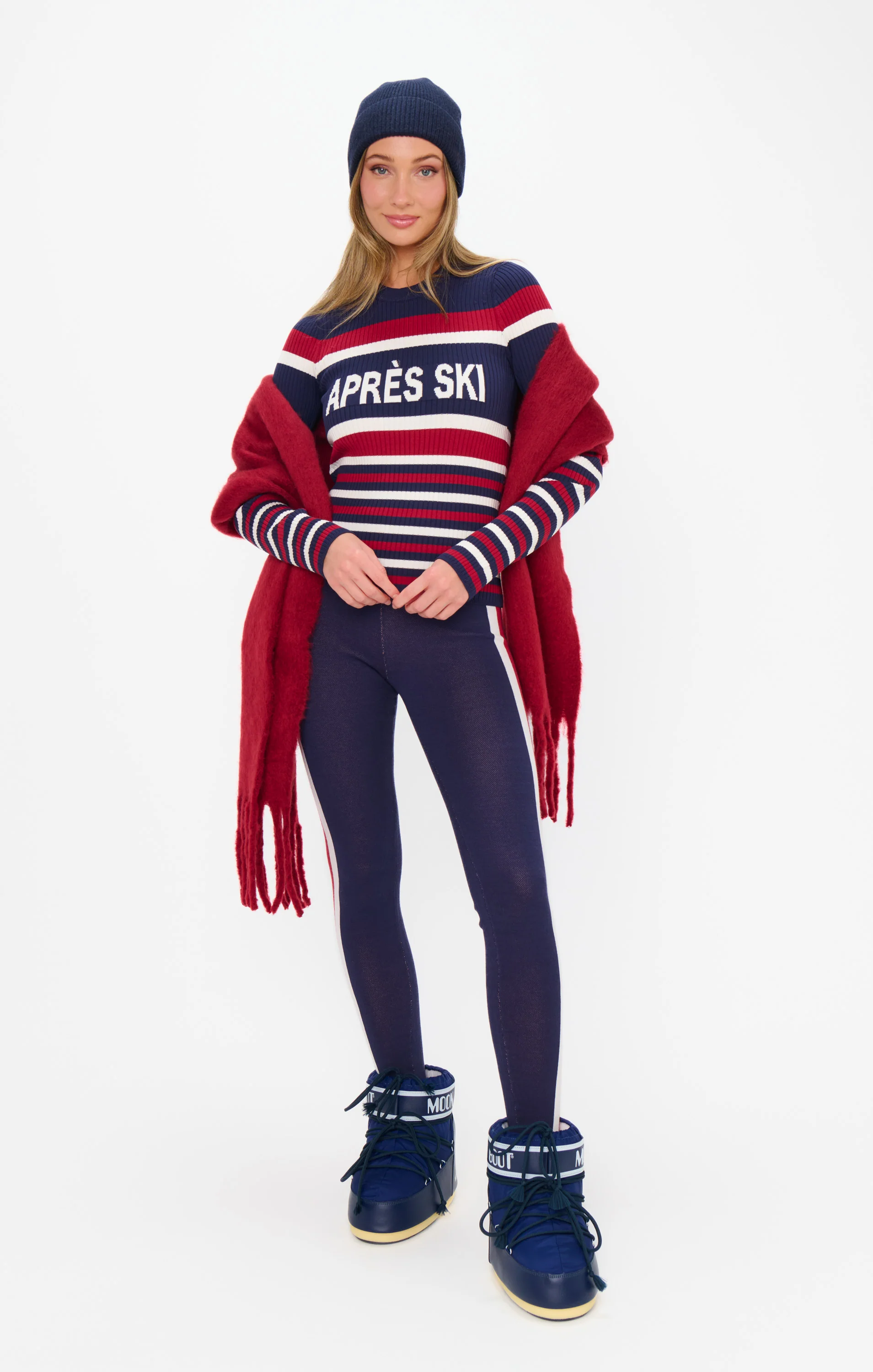 Cozy Leggings ~ Navy Race Stripe Knit - Image 3