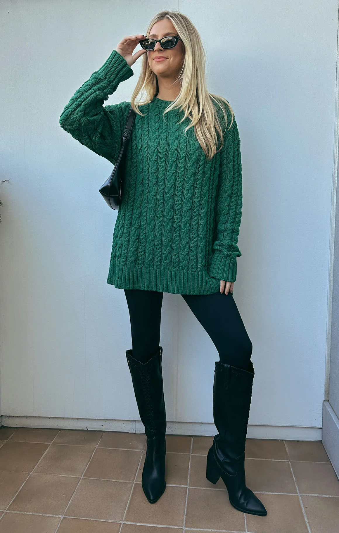 Day to Day Tunic Sweater ~ Emerald Cable Knit - Image 2