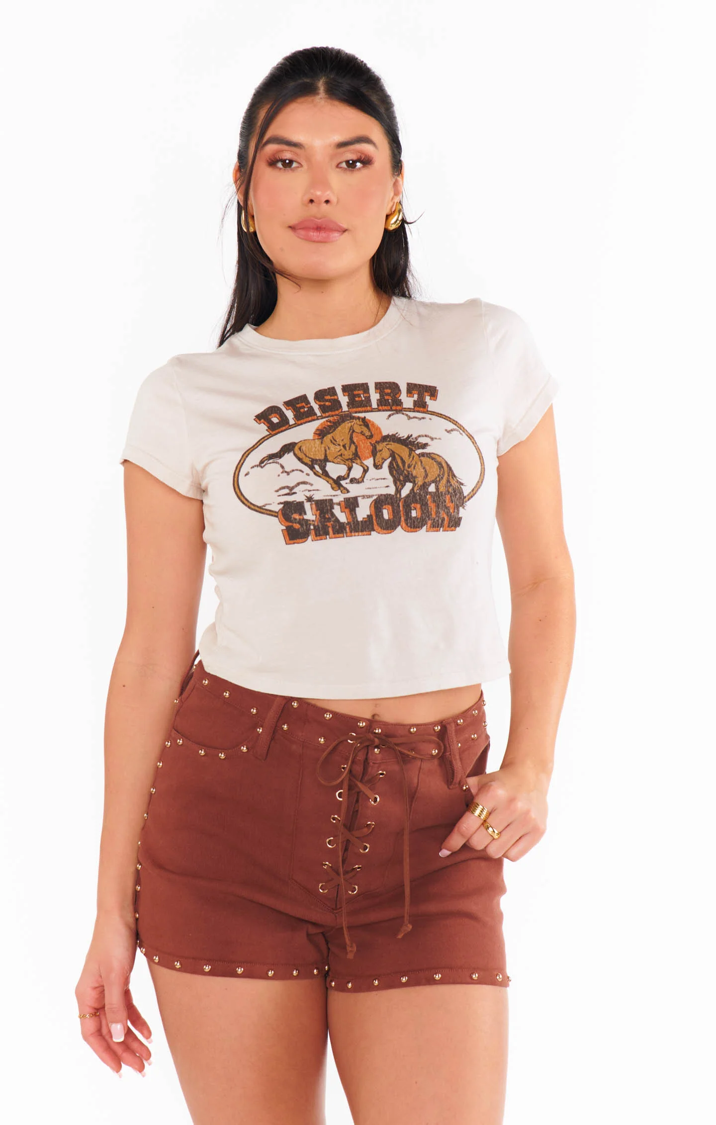 Desert Lace Up Shorts ~ Studded Brown Denim - Image 7