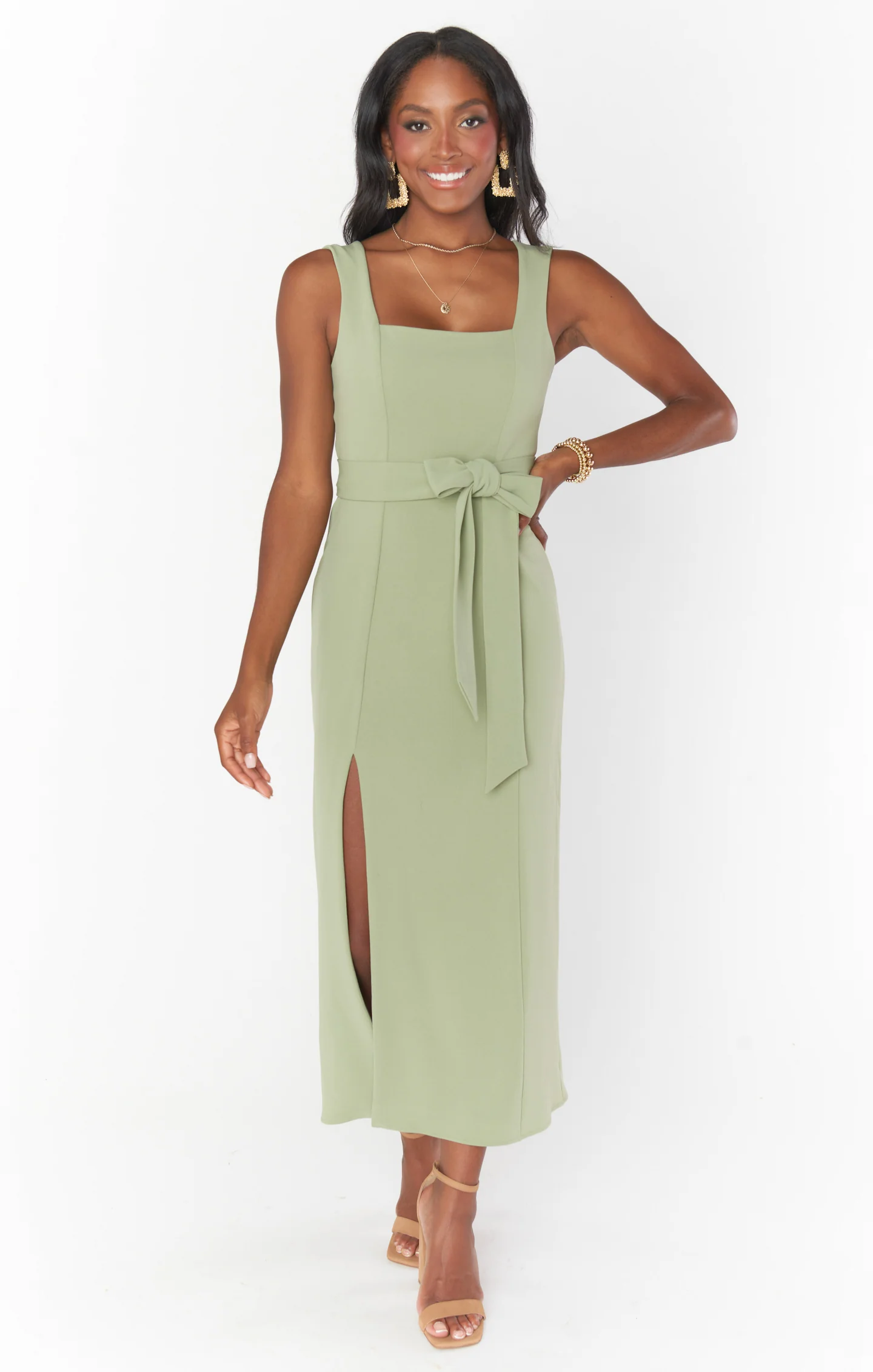 Eden Midi Dress ~ Moss Green Stretch - Image 5
