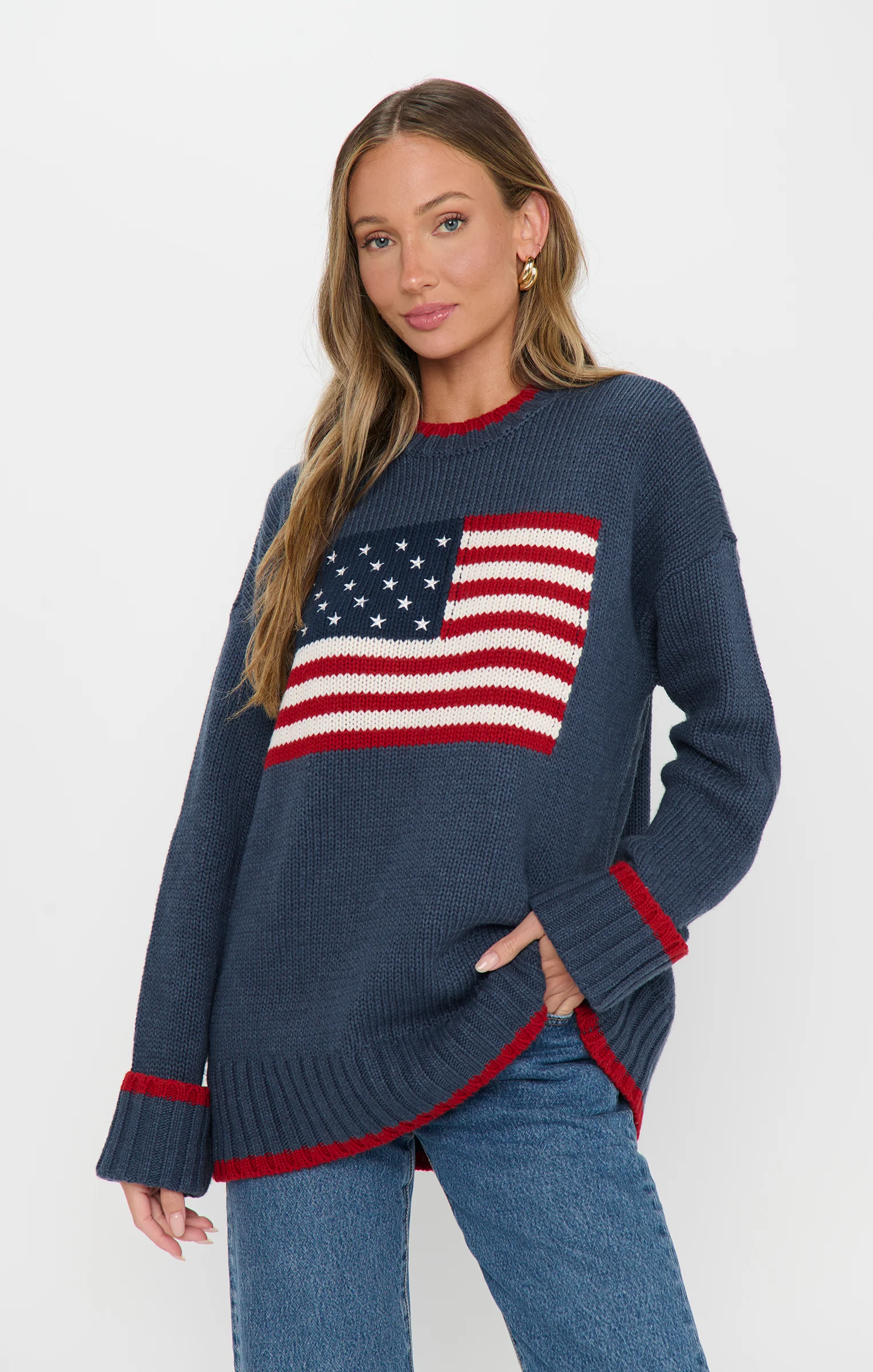 Fireside Sweater ~ American Flag Navy Knit - Image 4