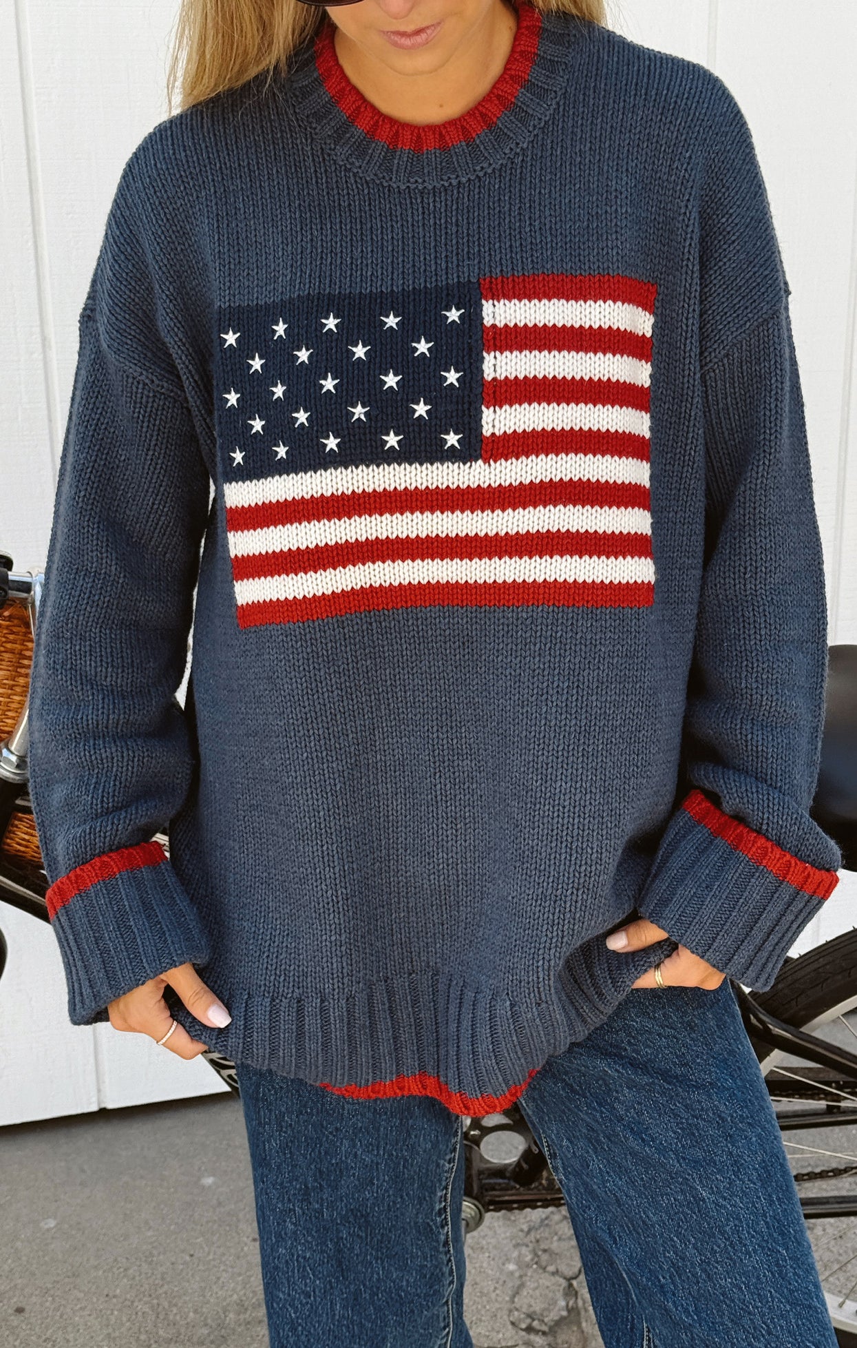 Fireside Sweater ~ American Flag Navy Knit - Image 5