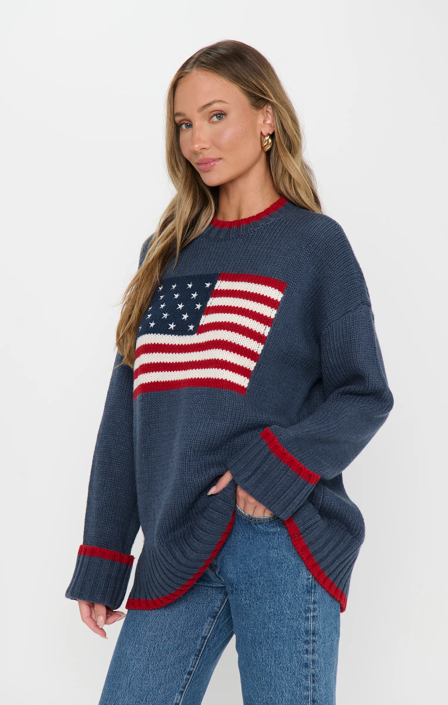 Fireside Sweater ~ American Flag Navy Knit - Image 7