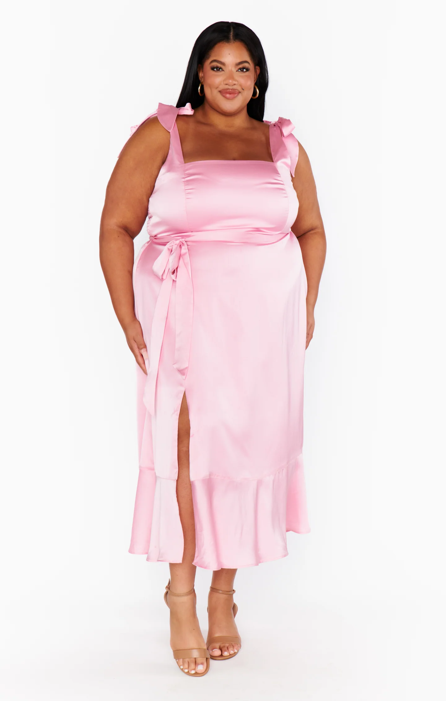 Garden Midi Dress ~ Light Pink Luxe Satin - Image 4