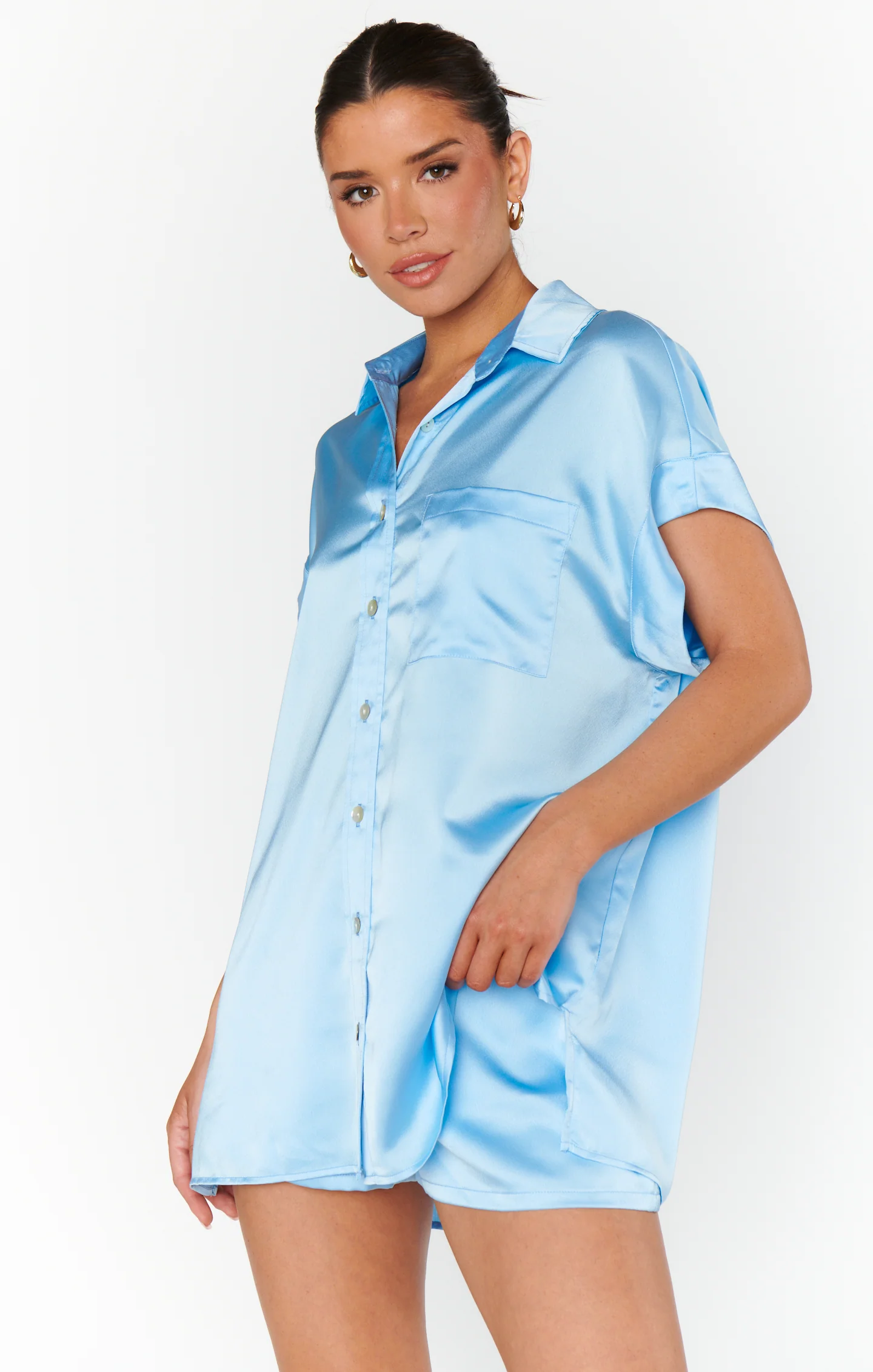 Glam Time Shorts ~ Baby Blue Luxe Satin - Image 6