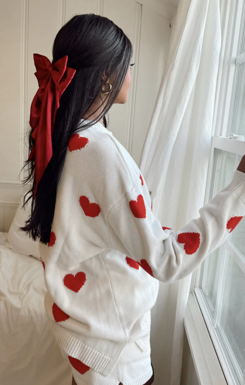 Go To Sweater ~ Tossed Heart Knit Red - Image 2