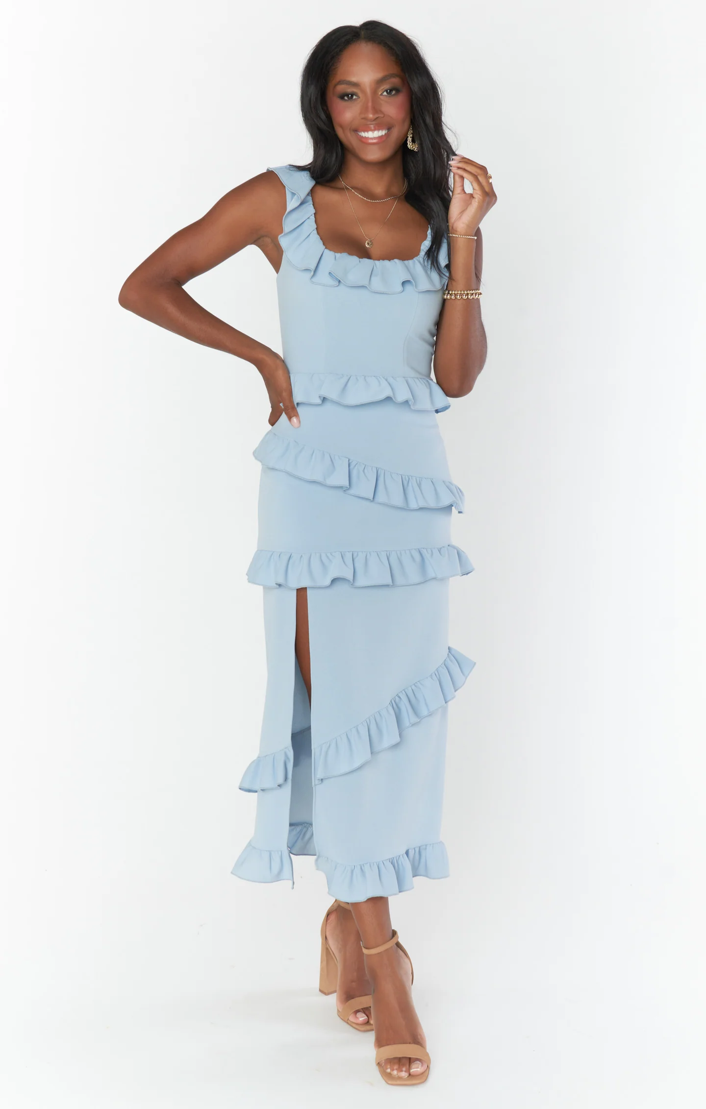 Greta Dress ~ Steel Blue Stretch - Image 16