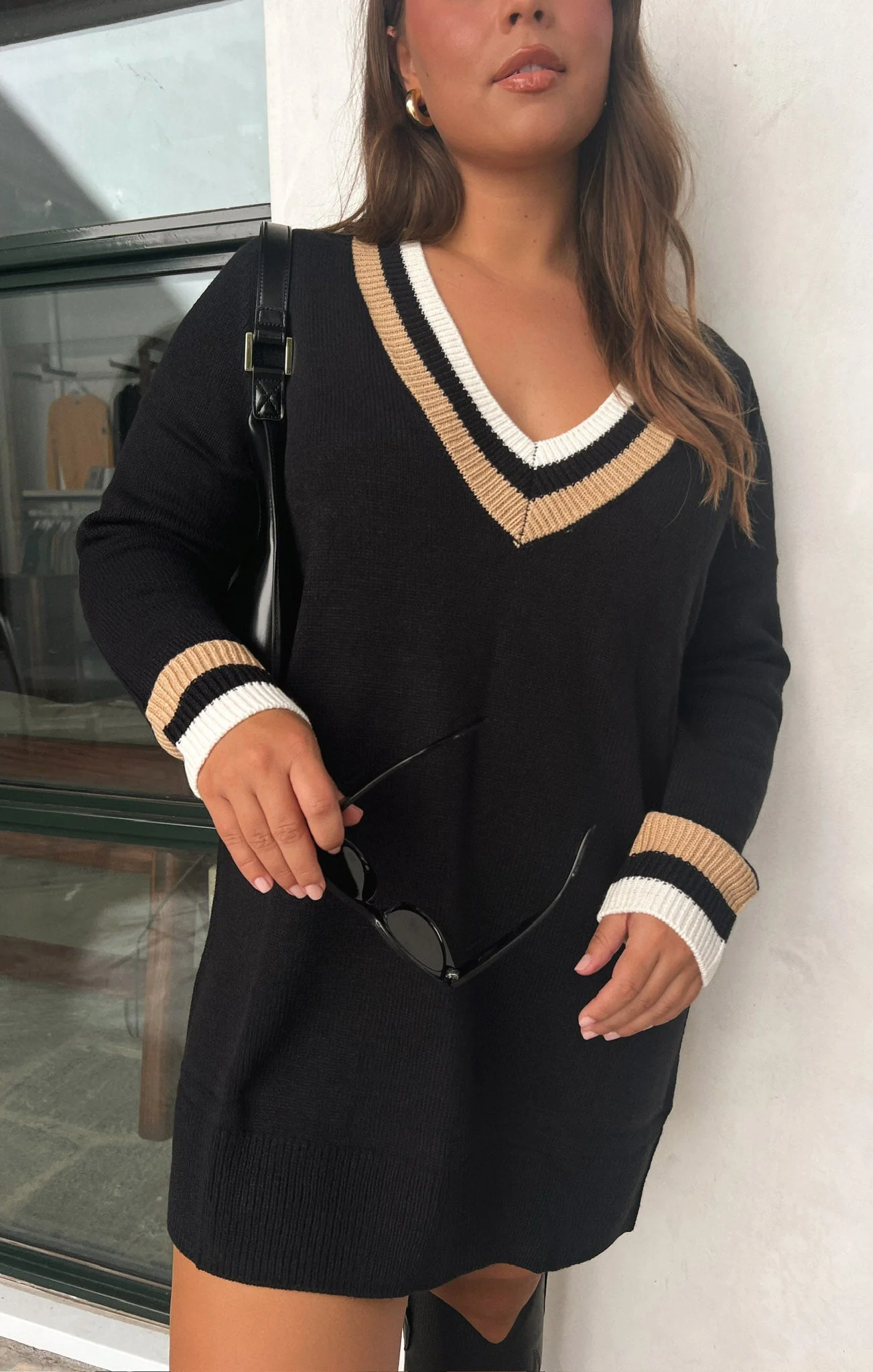 Hartford Sweater Dress ~ Black Varsity Stripe Knit - Image 14