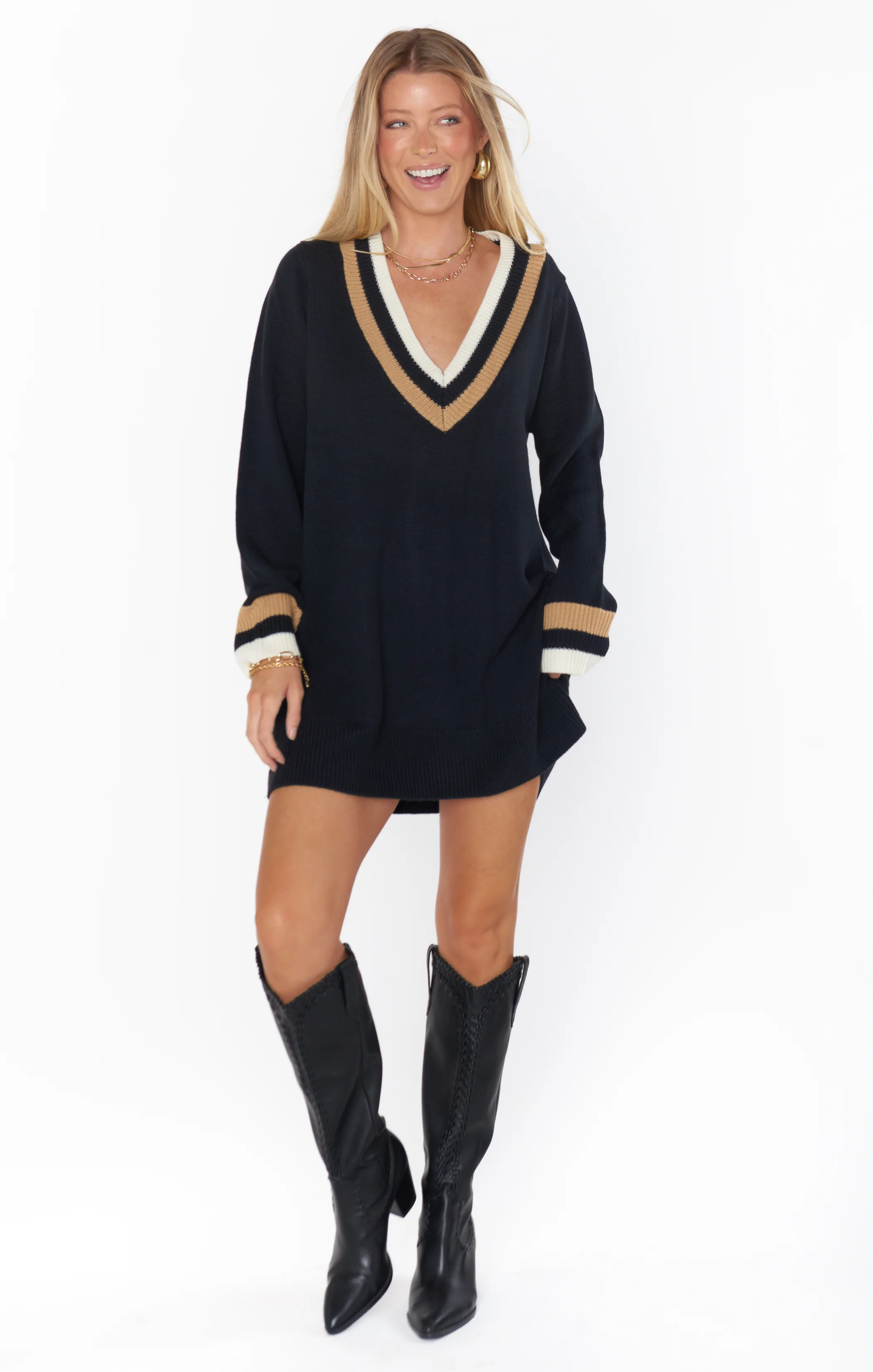 Hartford Sweater Dress ~ Black Varsity Stripe Knit - Image 5
