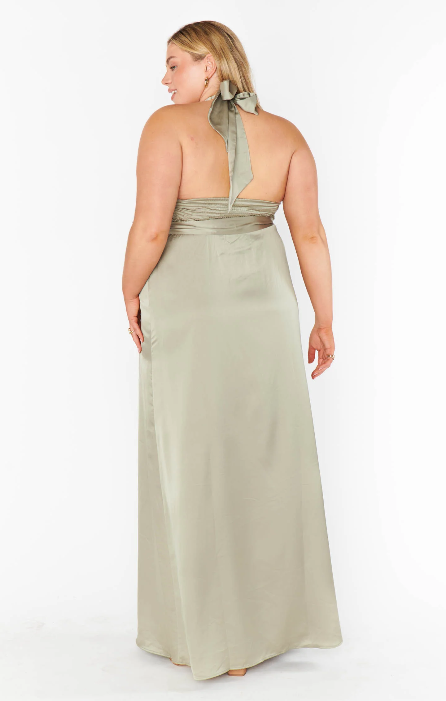 Hazel Halter Maxi Dress ~ Moss Green Luxe Satin - Image 11