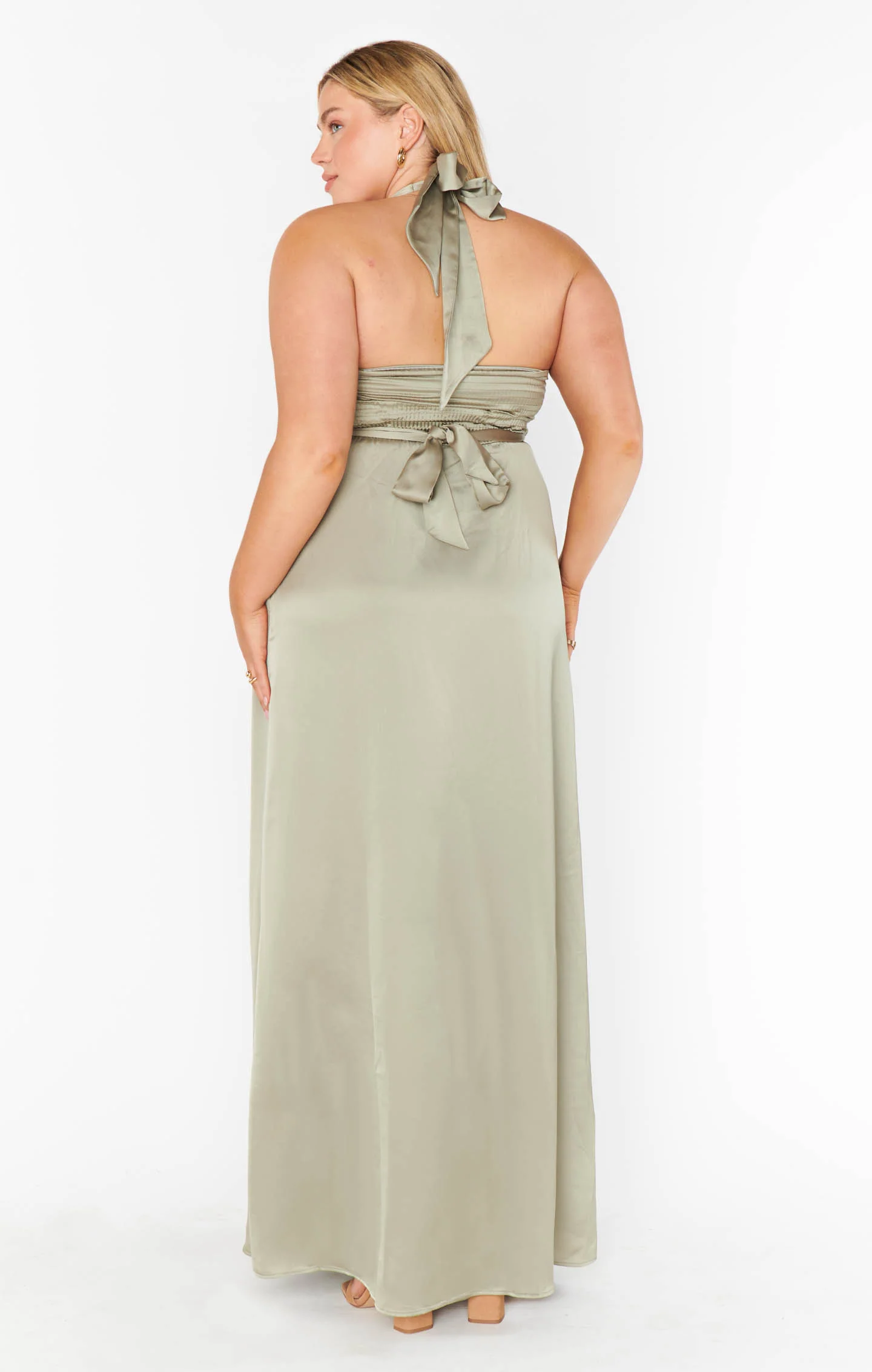 Hazel Halter Maxi Dress ~ Moss Green Luxe Satin - Image 13