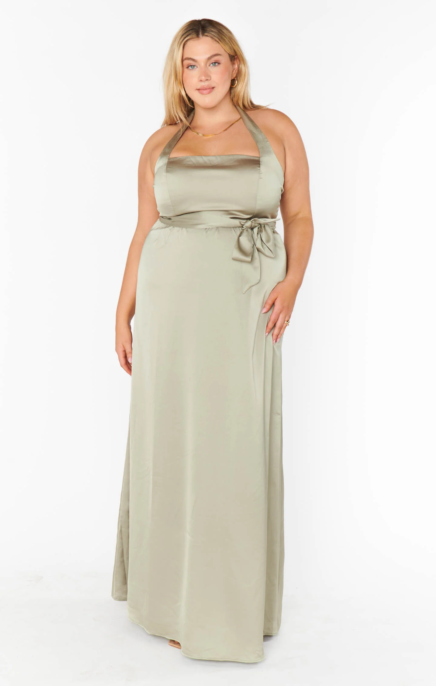 Hazel Halter Maxi Dress ~ Moss Green Luxe Satin - Image 4