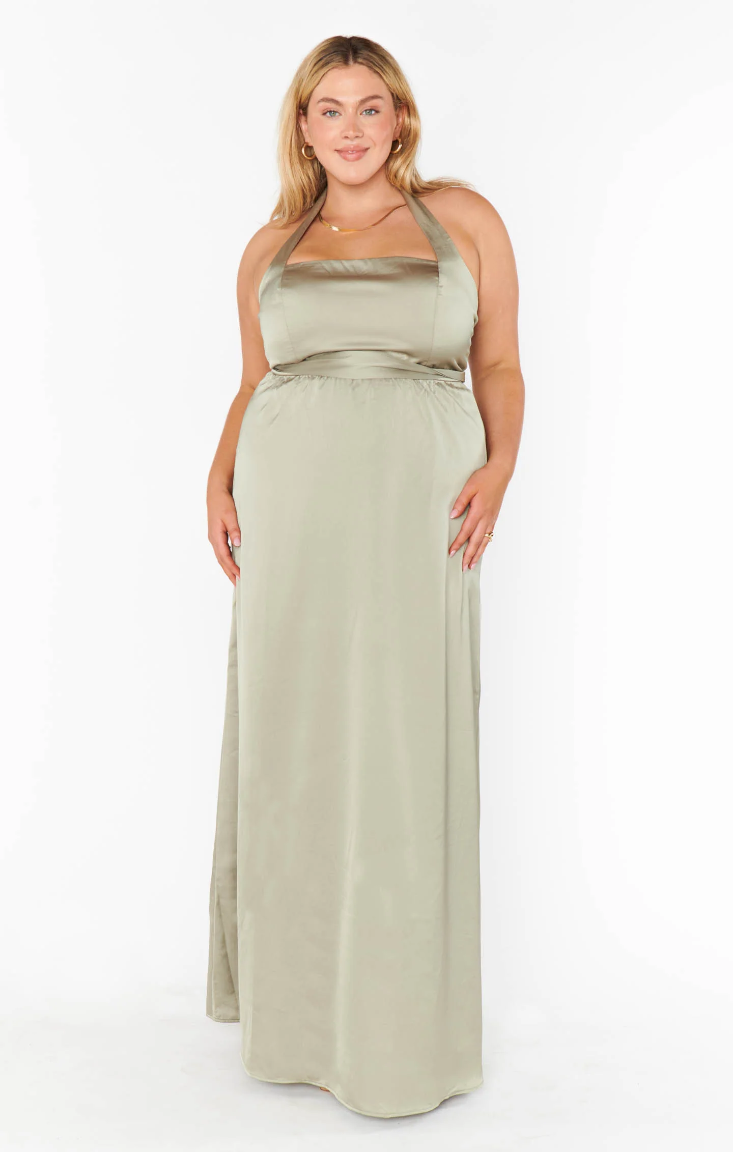Hazel Halter Maxi Dress ~ Moss Green Luxe Satin - Image 6