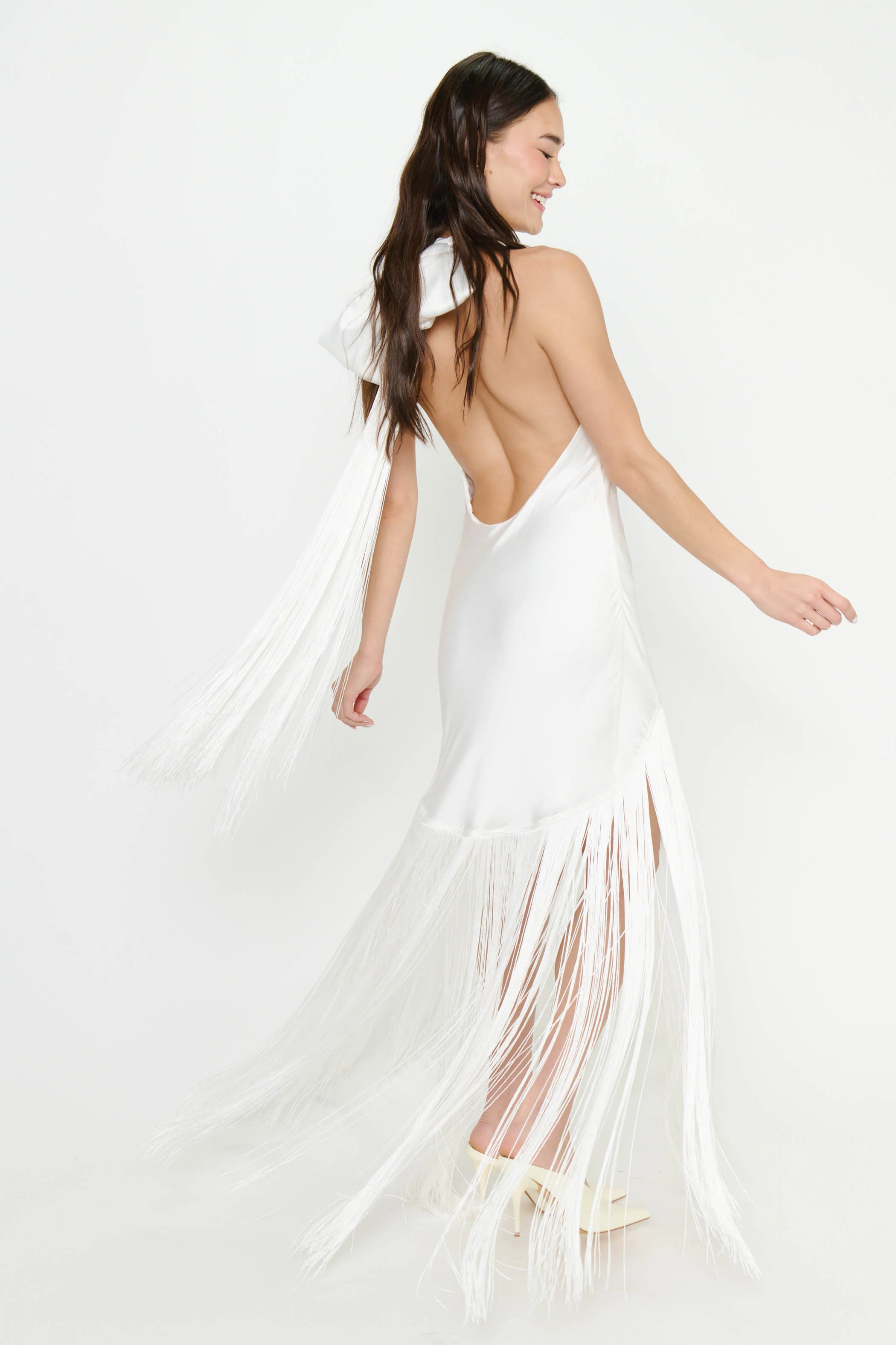 Jasmine Fringe Maxi Dress ~ Ivory Luxe Satin - Image 4