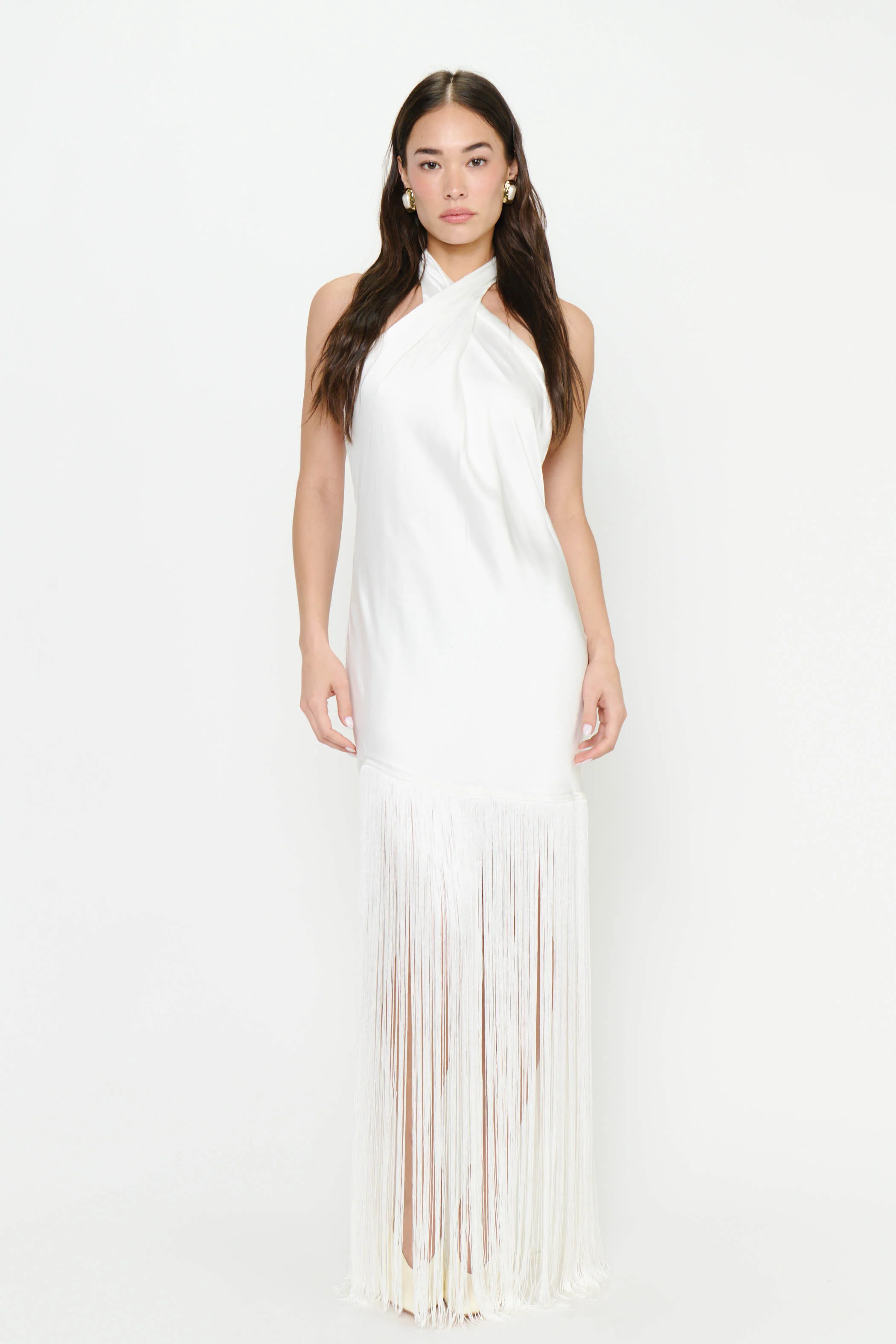 Jasmine Fringe Maxi Dress ~ Ivory Luxe Satin - Image 6