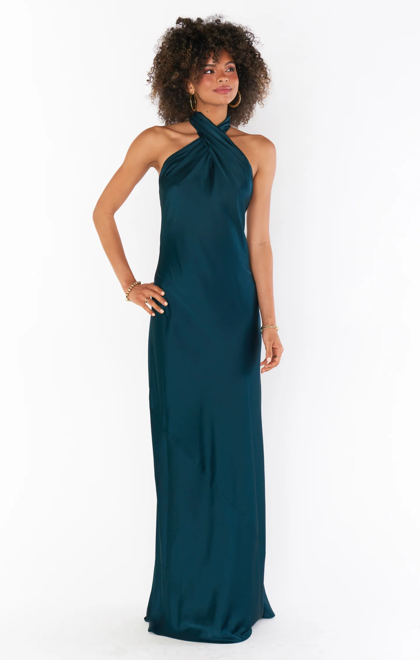 Jasmine Halter Maxi Dress ~ Deep Emerald Luxe Satin - Image 3