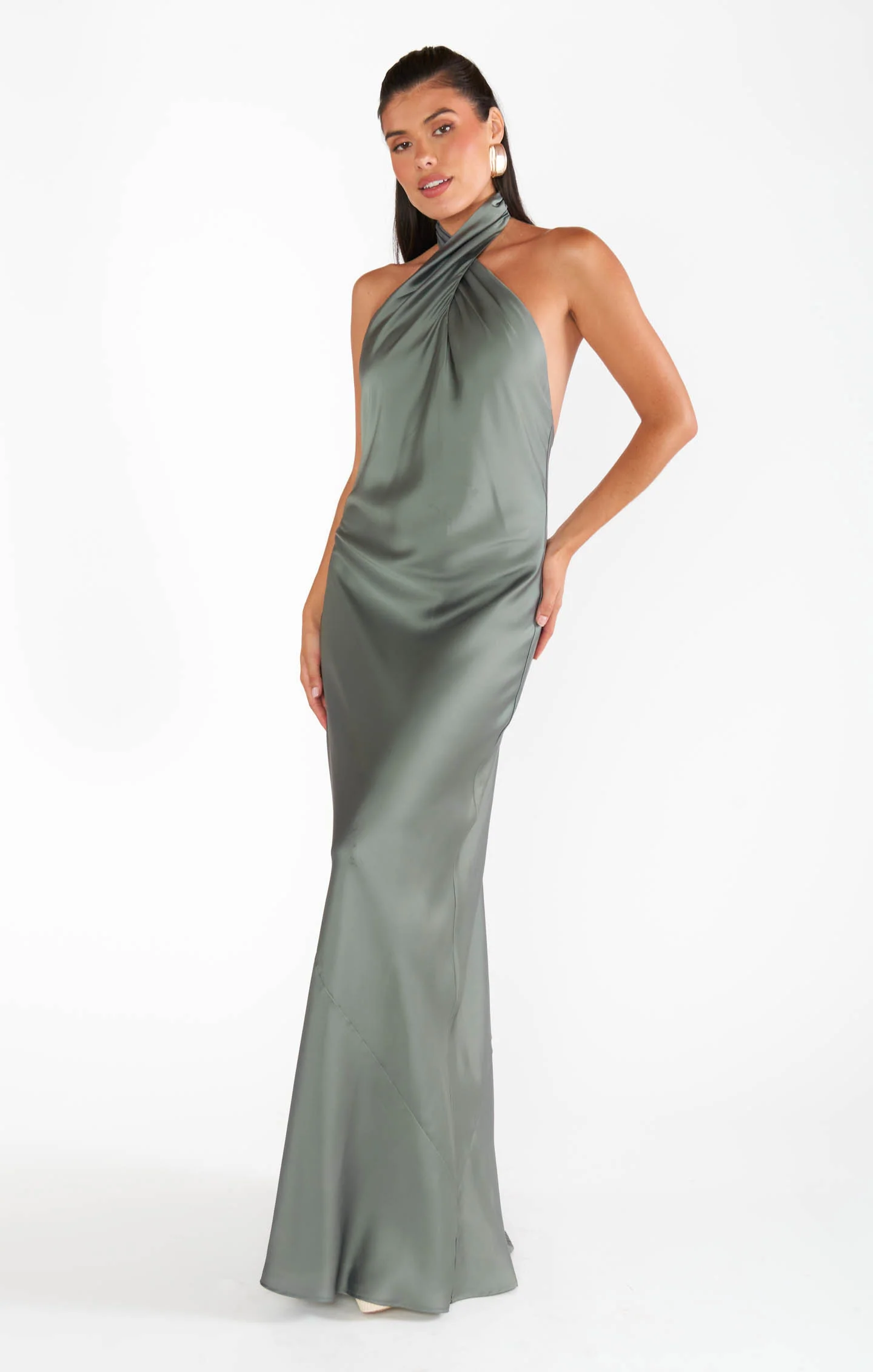 Jasmine Halter Maxi Dress ~ Deep Sage Luxe Satin - Image 3