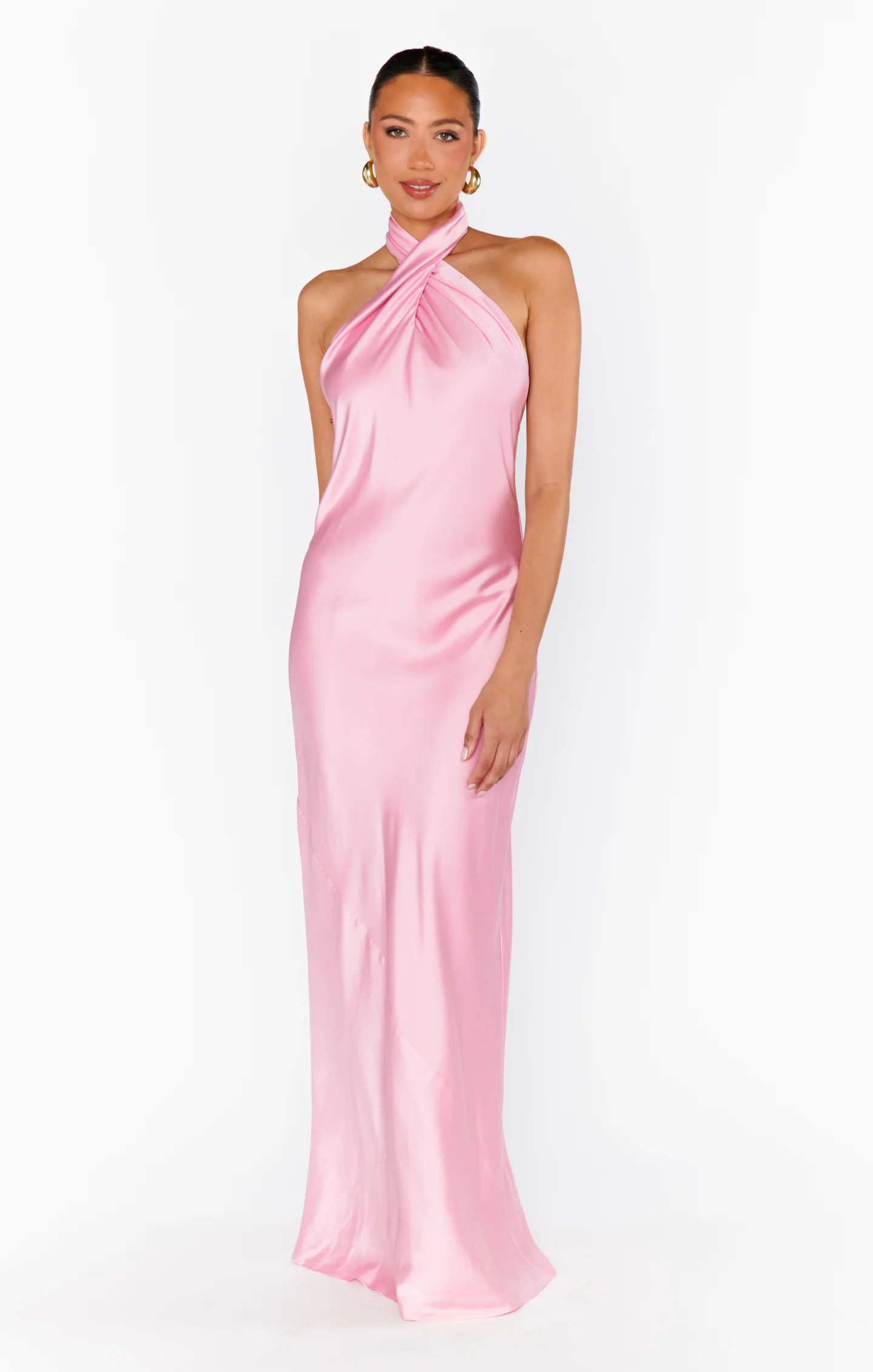 Jasmine Halter Maxi Dress ~ Light Pink Luxe Satin - Image 2