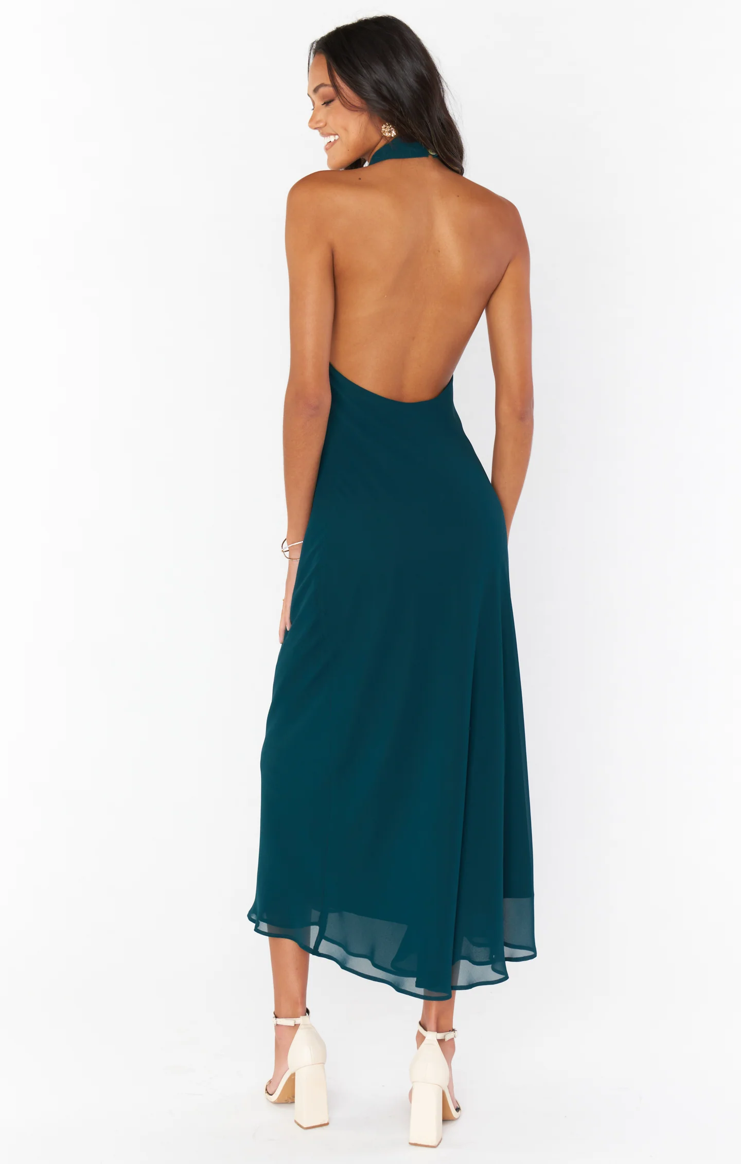 Jasmine Halter Midi Dress ~ Emerald Chiffon - Image 2
