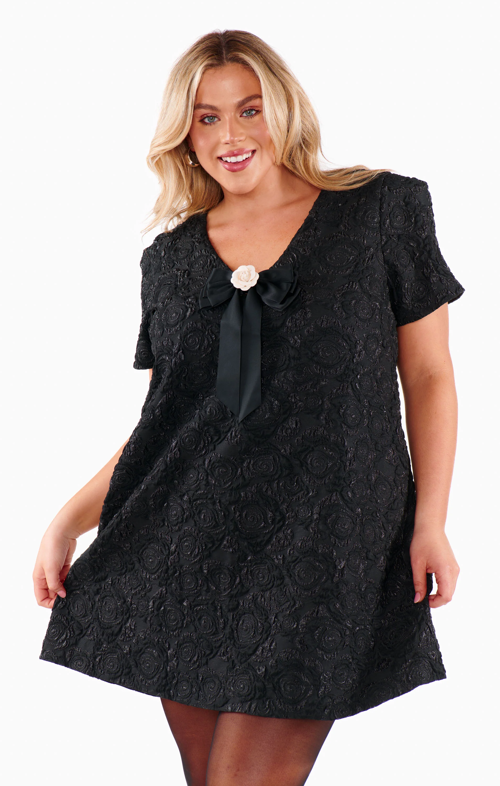 Jeanette Dress ~ Black Blooms Jacquard - Image 6