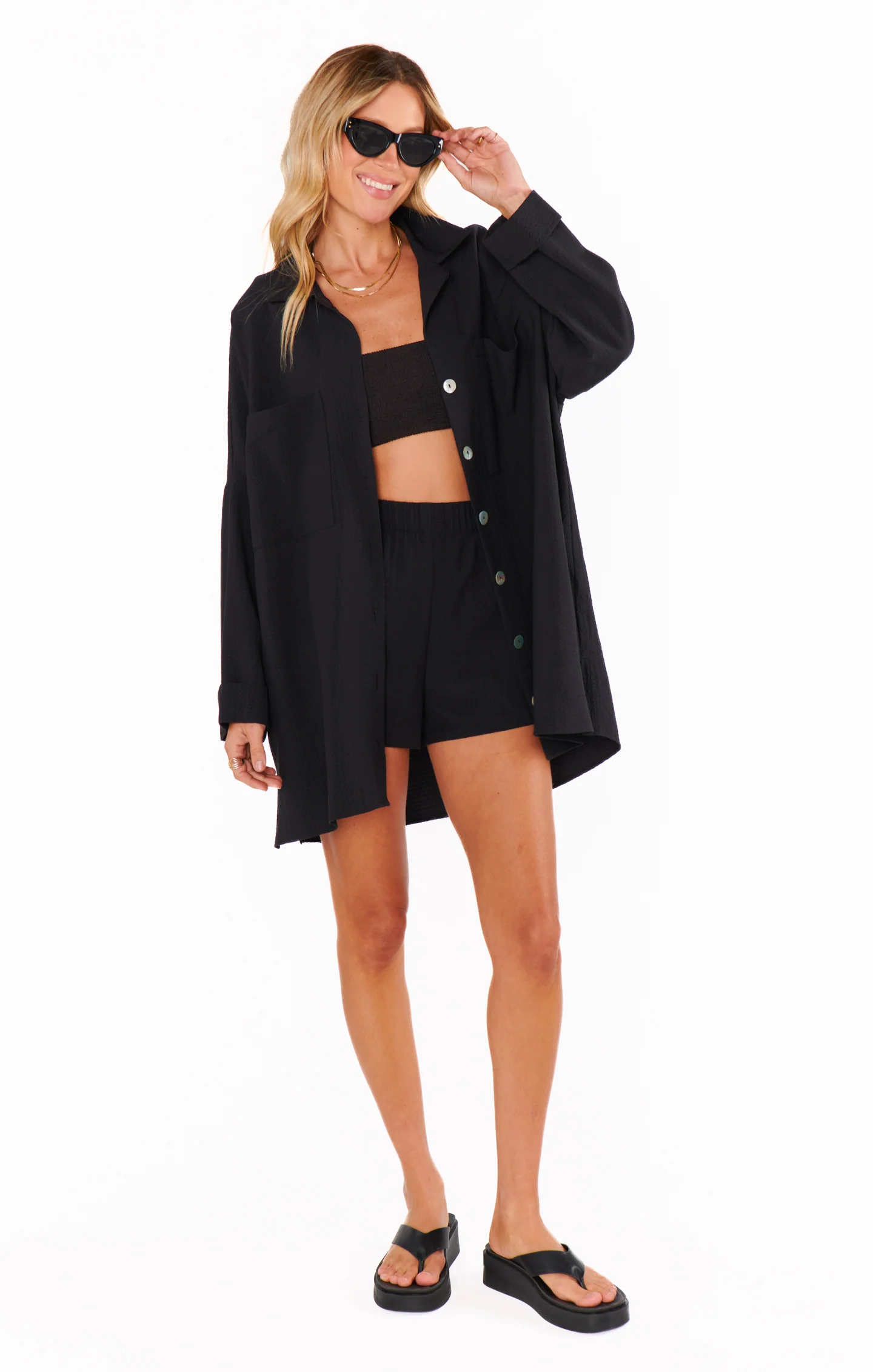 Johns Button Down Shirt ~ Black Crinkle Flow - Image 4
