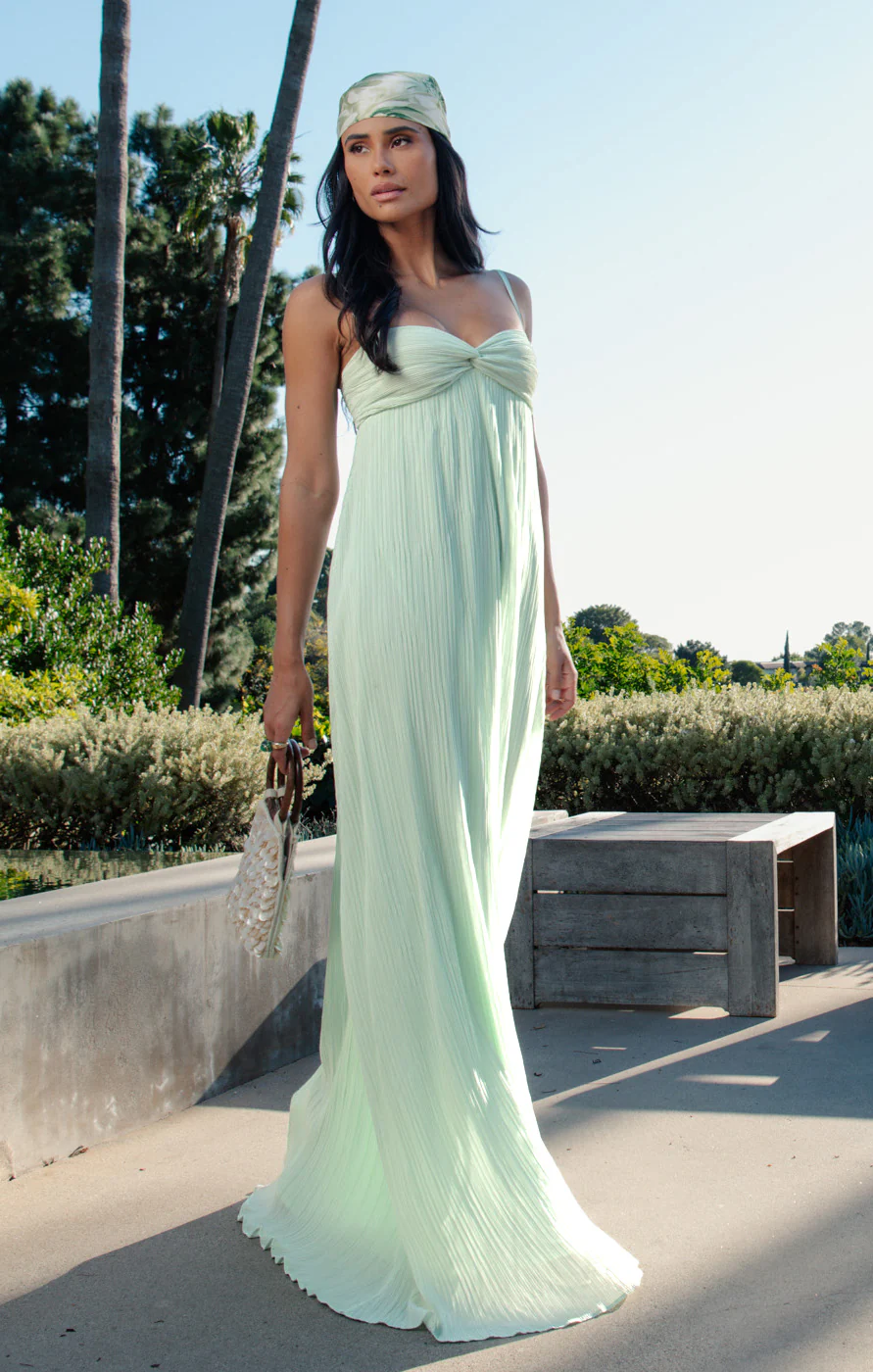 Libby Maxi Dress ~ Pistachio Pleated Chiffon