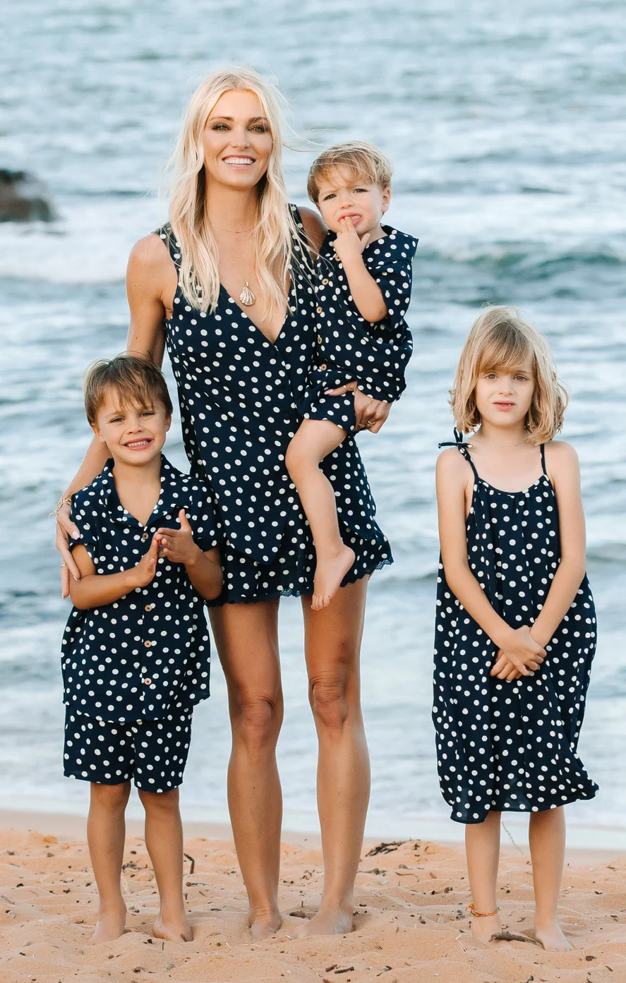 Lil Button Up Shirt ~ Navy Polka Dot - Image 5