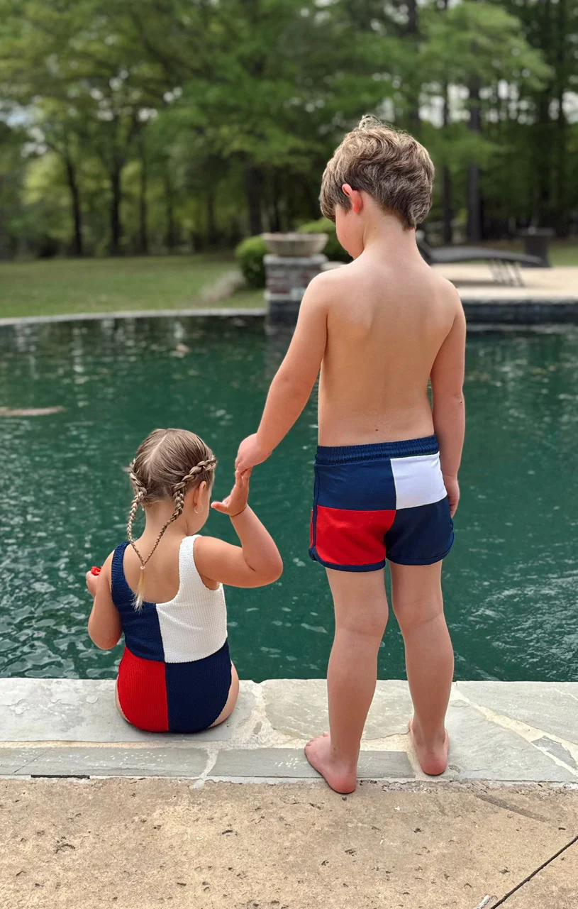 Little Beach Bum Trunks ~ Americana Colorblock - Image 2
