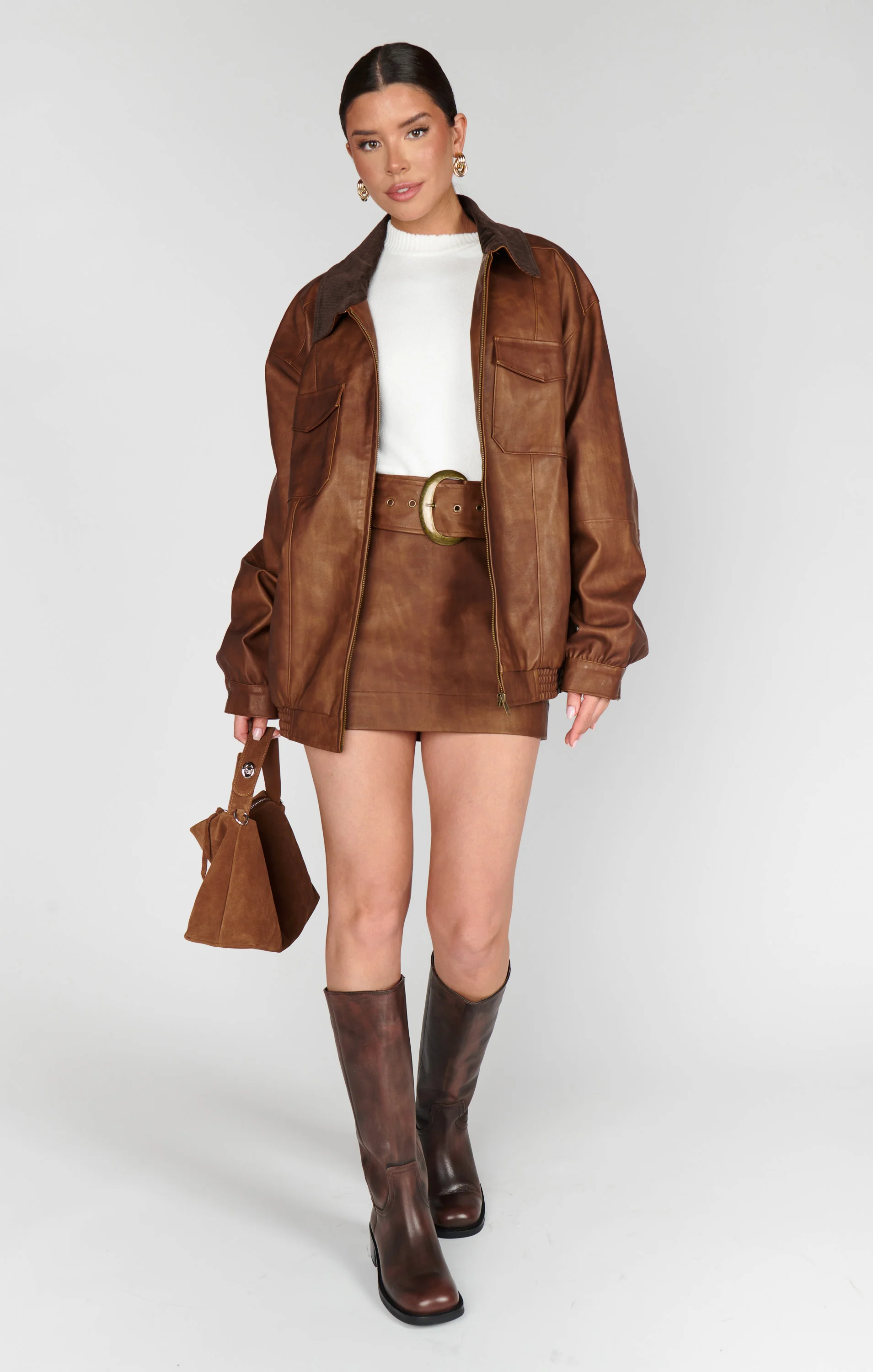 Maverick Bomber Jacket ~ Chestnut Brown Faux Leather - Image 6