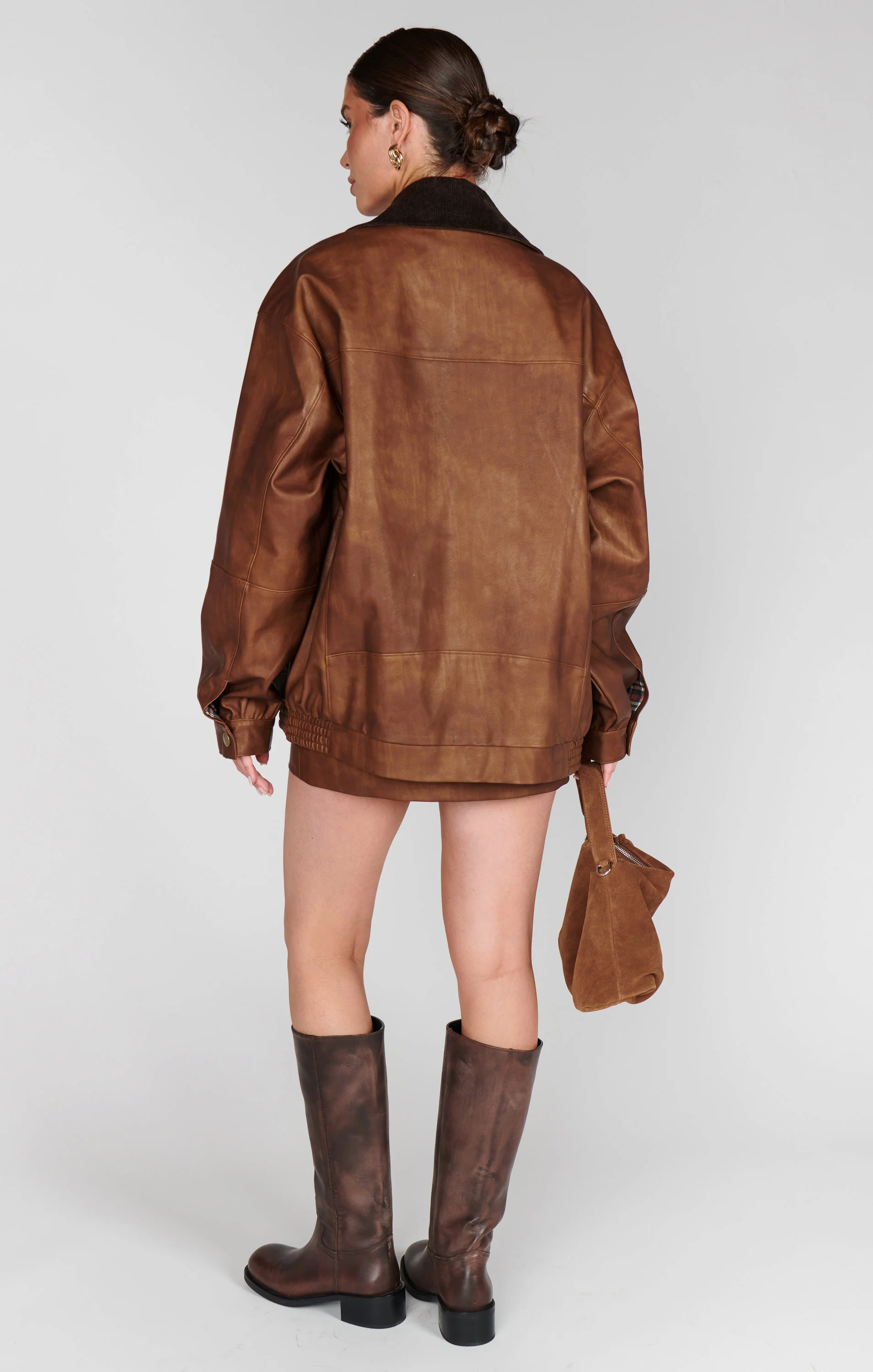 Maverick Bomber Jacket ~ Chestnut Brown Faux Leather - Image 7