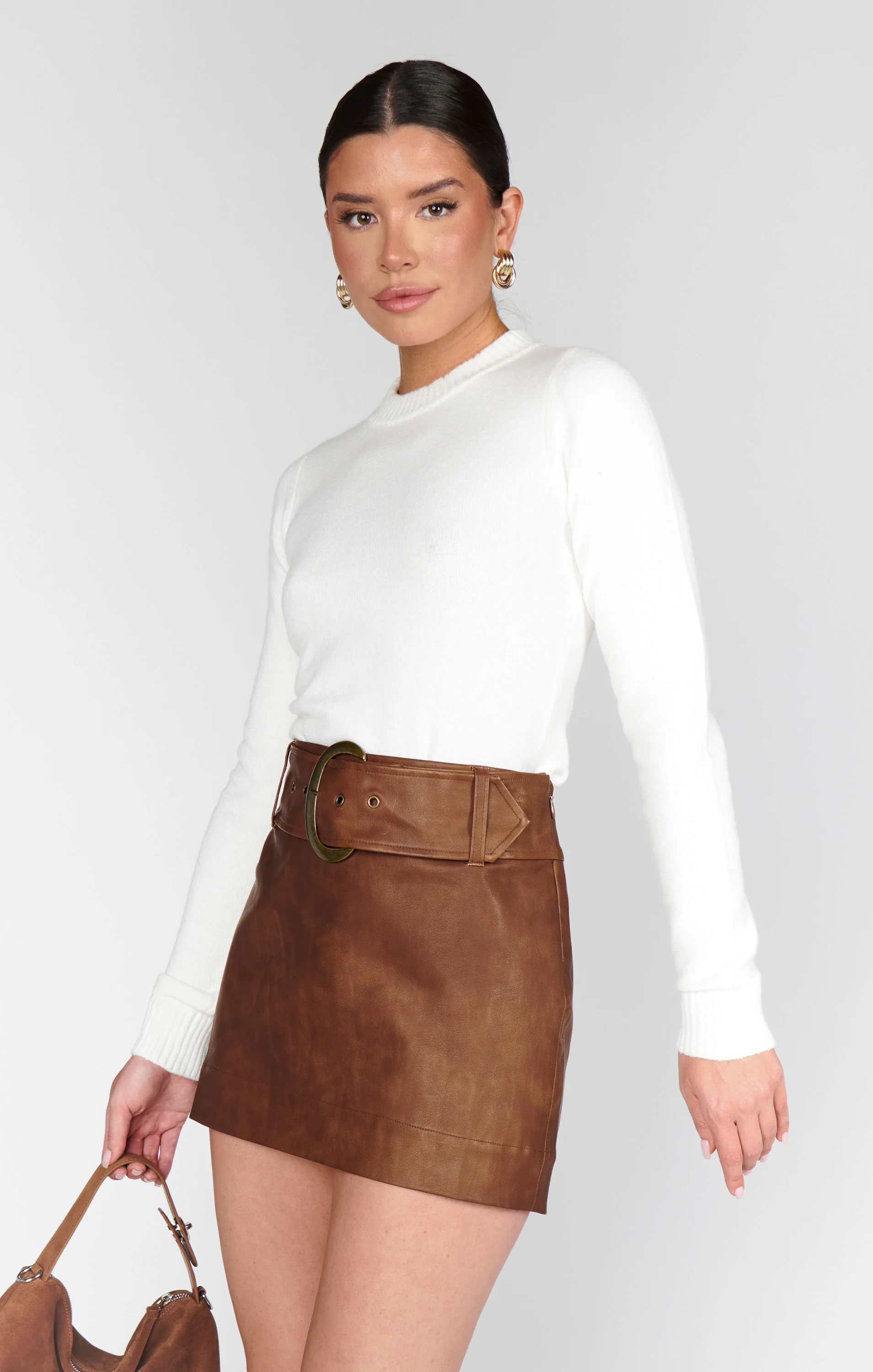 Maverick Mini Skirt ~ Chestnut Brown Faux Leather - Image 7