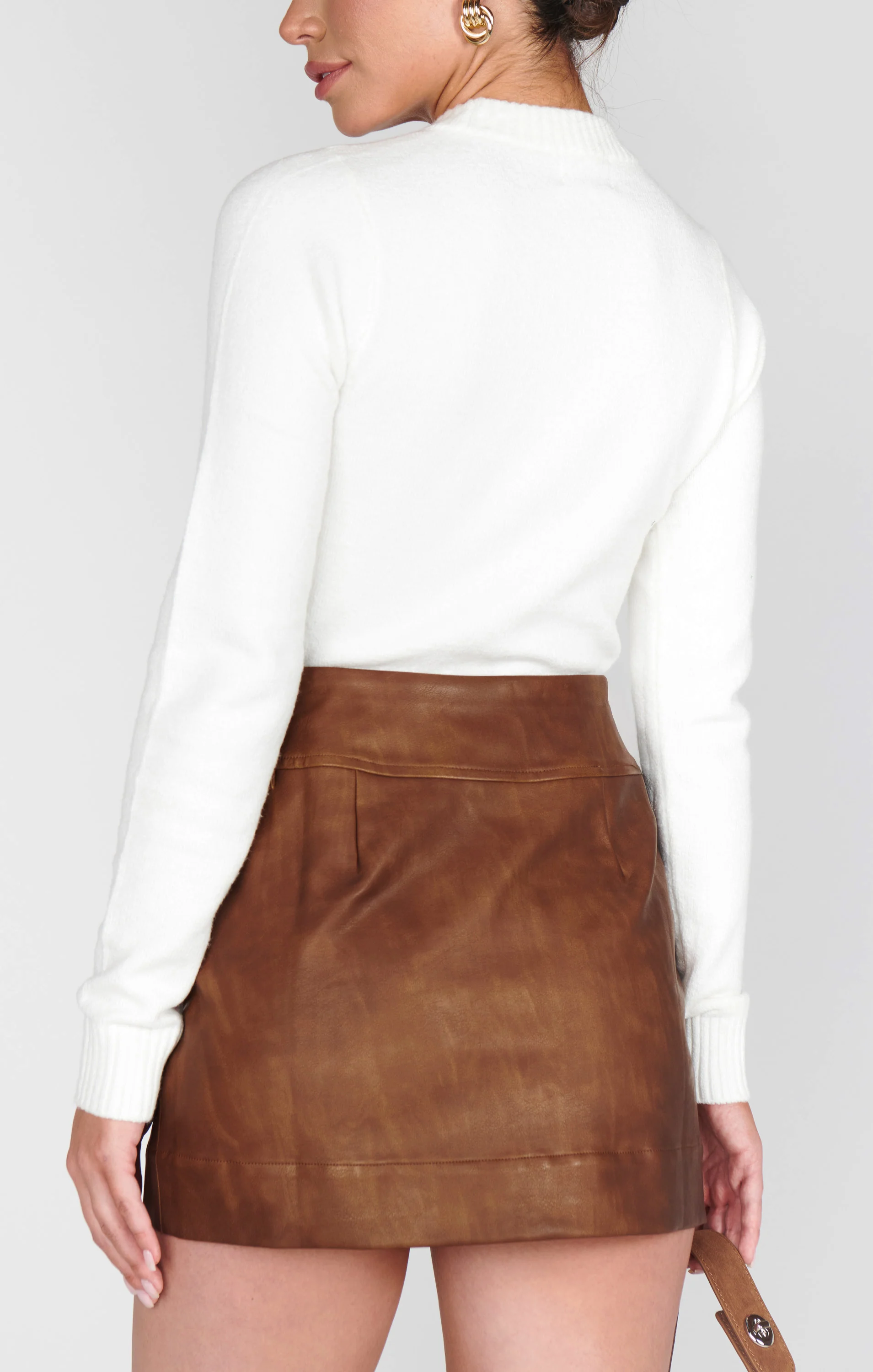 Maverick Mini Skirt ~ Chestnut Brown Faux Leather - Image 8
