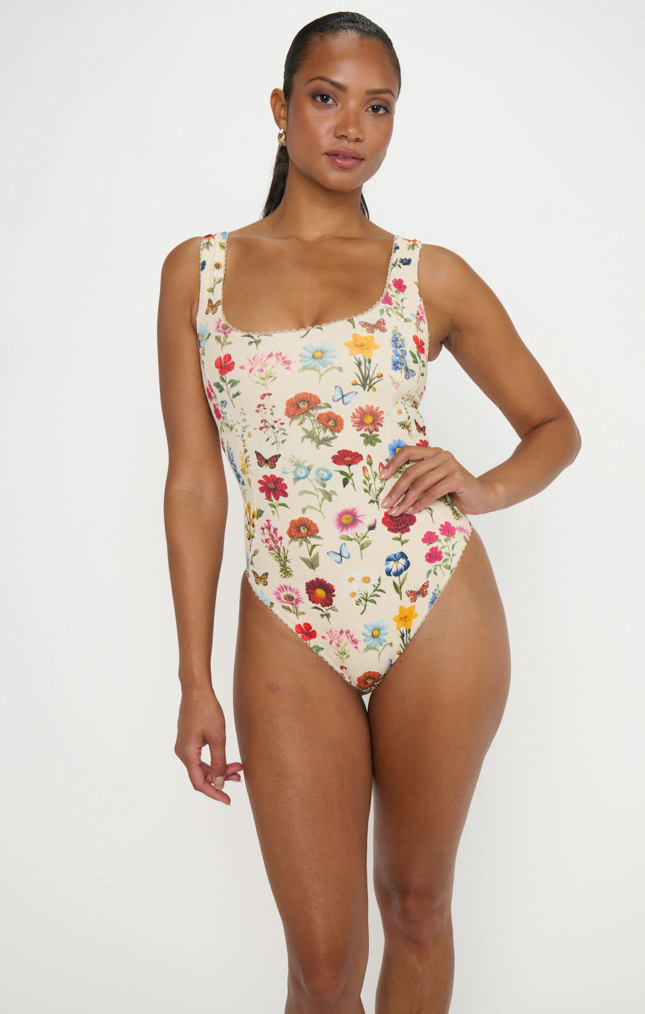 Miramar Beach One Piece ~ French Floral Rib Scrunch - Image 5