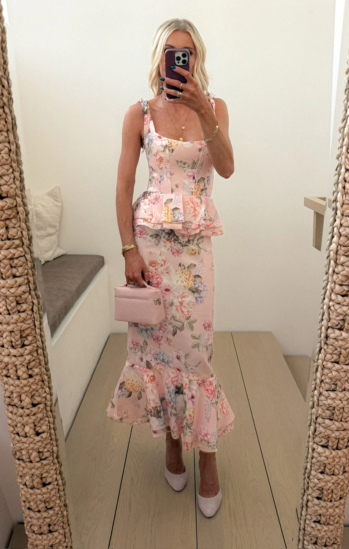 Pauline Peplum Dress ~ Powder Pink Blooms Taffeta - Image 2