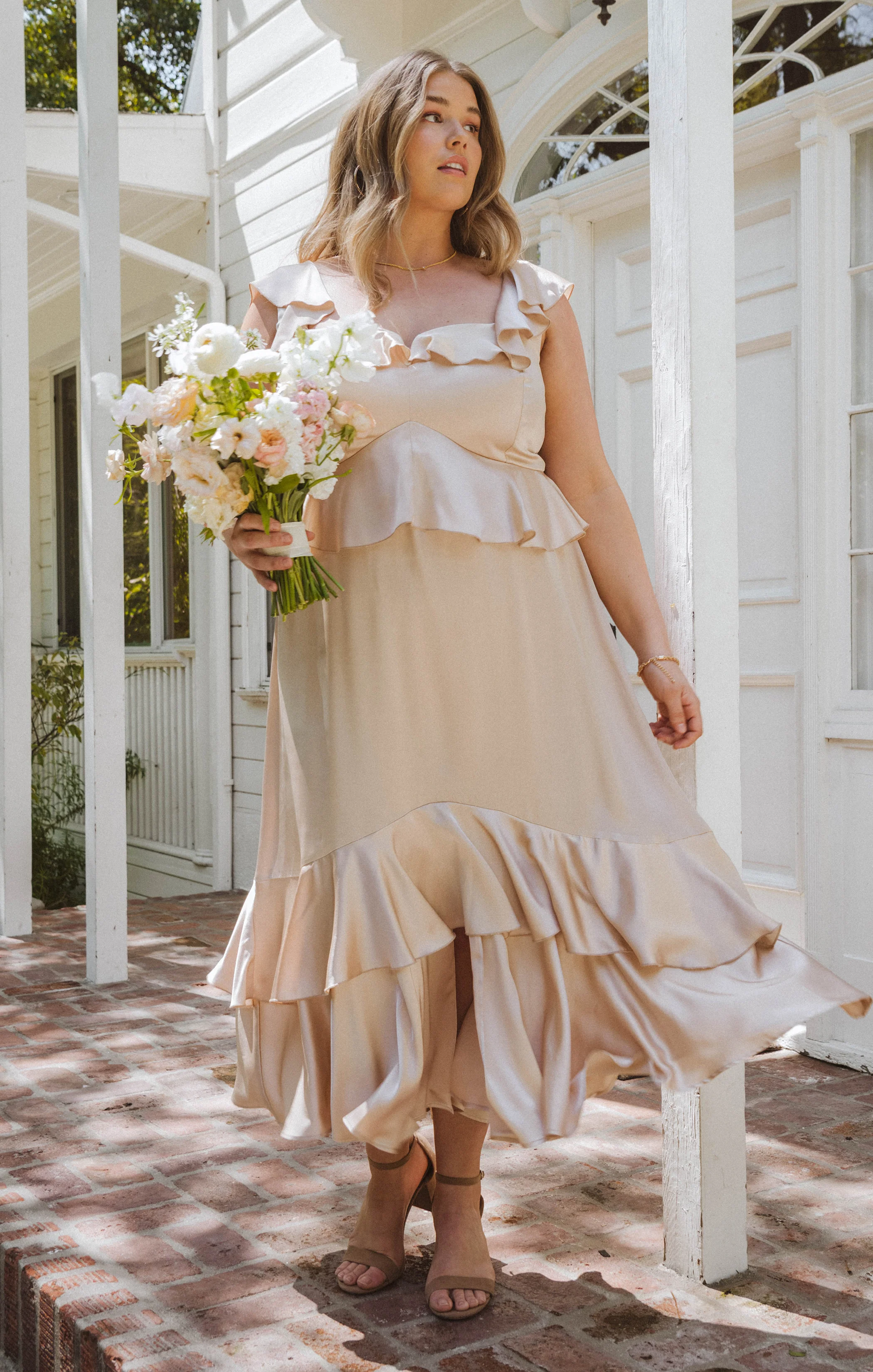 Reese Ruffle Dress ~ Champagne Luxe Satin - Image 12
