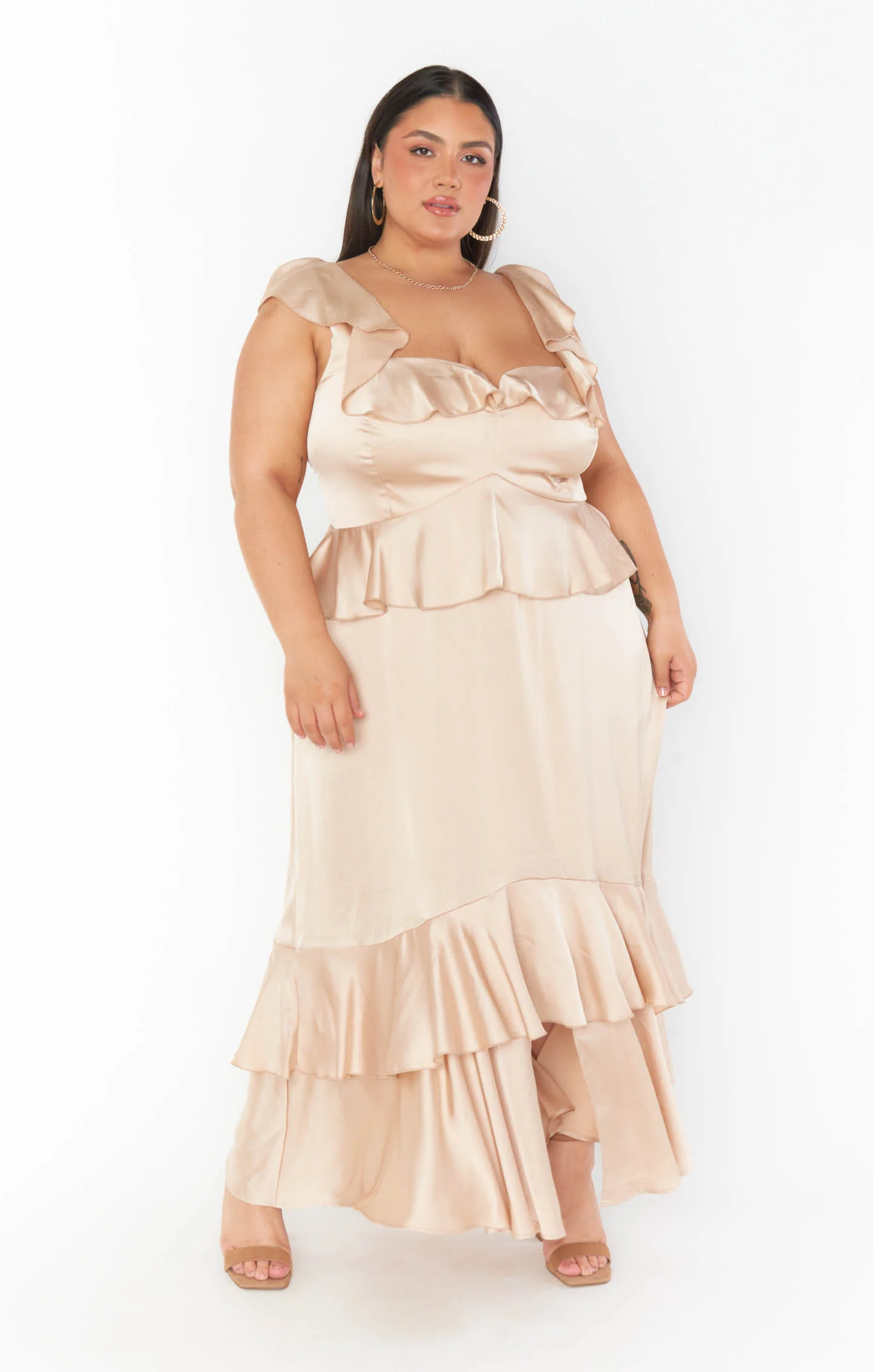 Reese Ruffle Dress ~ Champagne Luxe Satin - Image 16