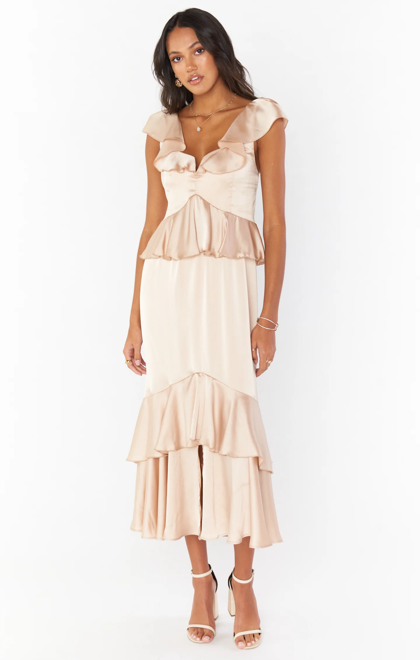 Reese Ruffle Dress ~ Champagne Luxe Satin - Image 17