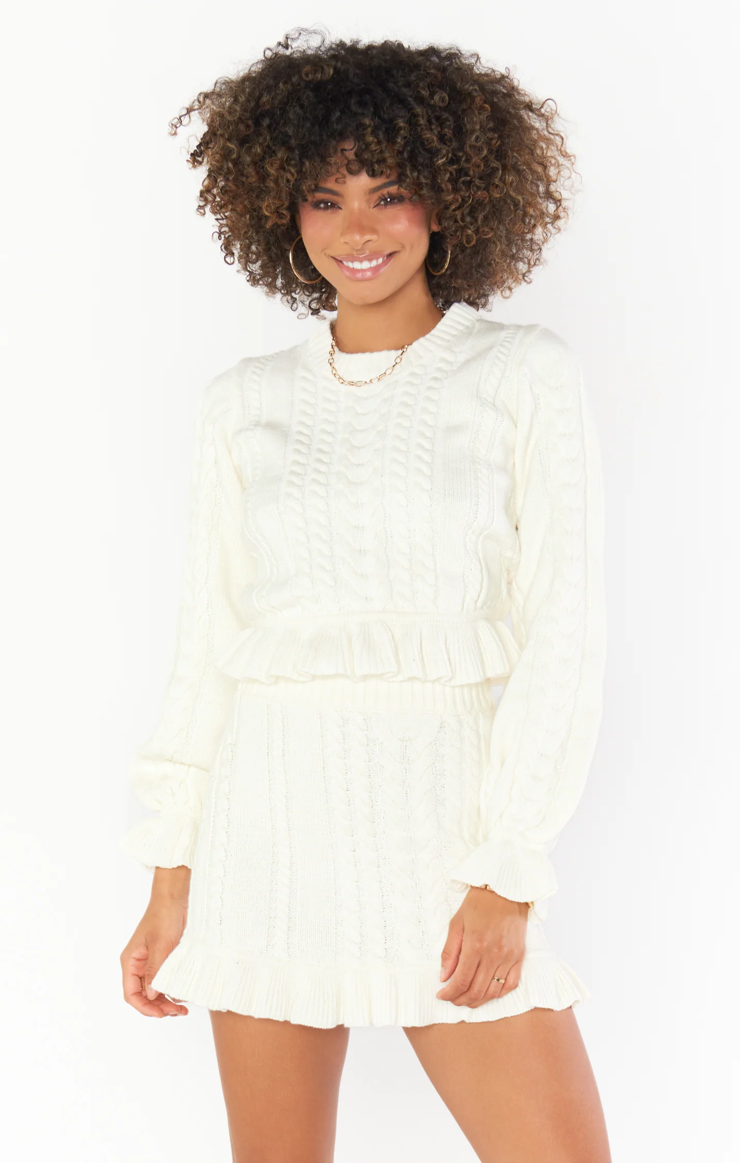 Ridley Ruffle Sweater ~ Cream Cable Knit - Image 4