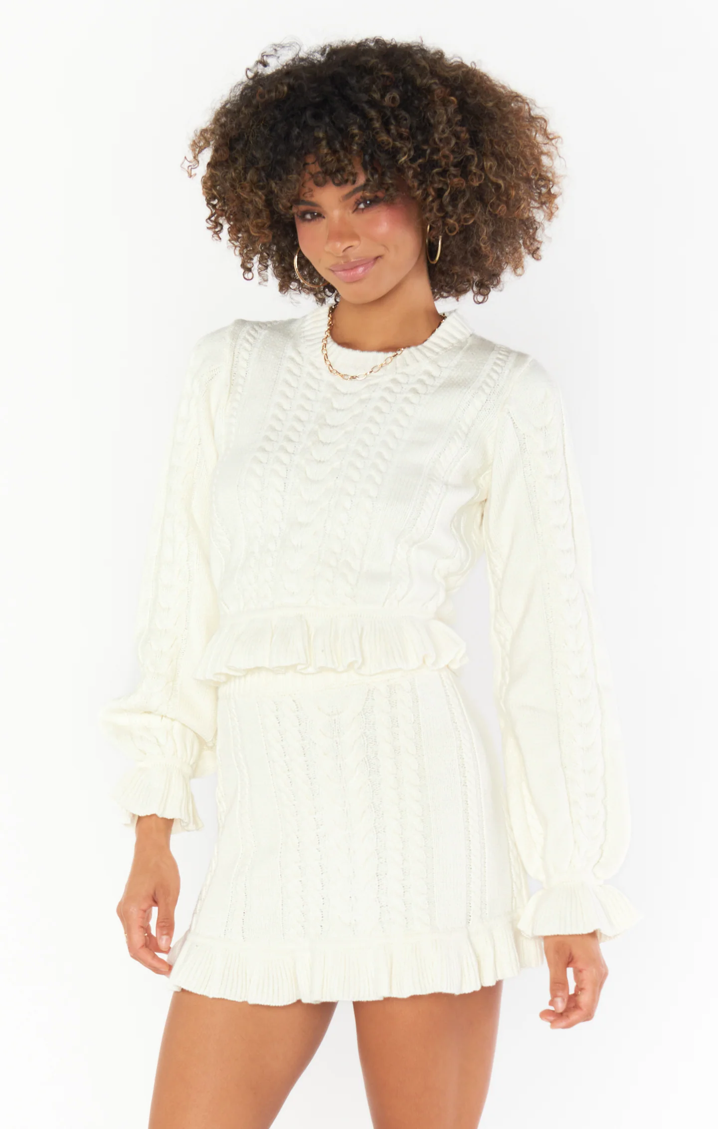 Ridley Ruffle Sweater ~ Cream Cable Knit - Image 5