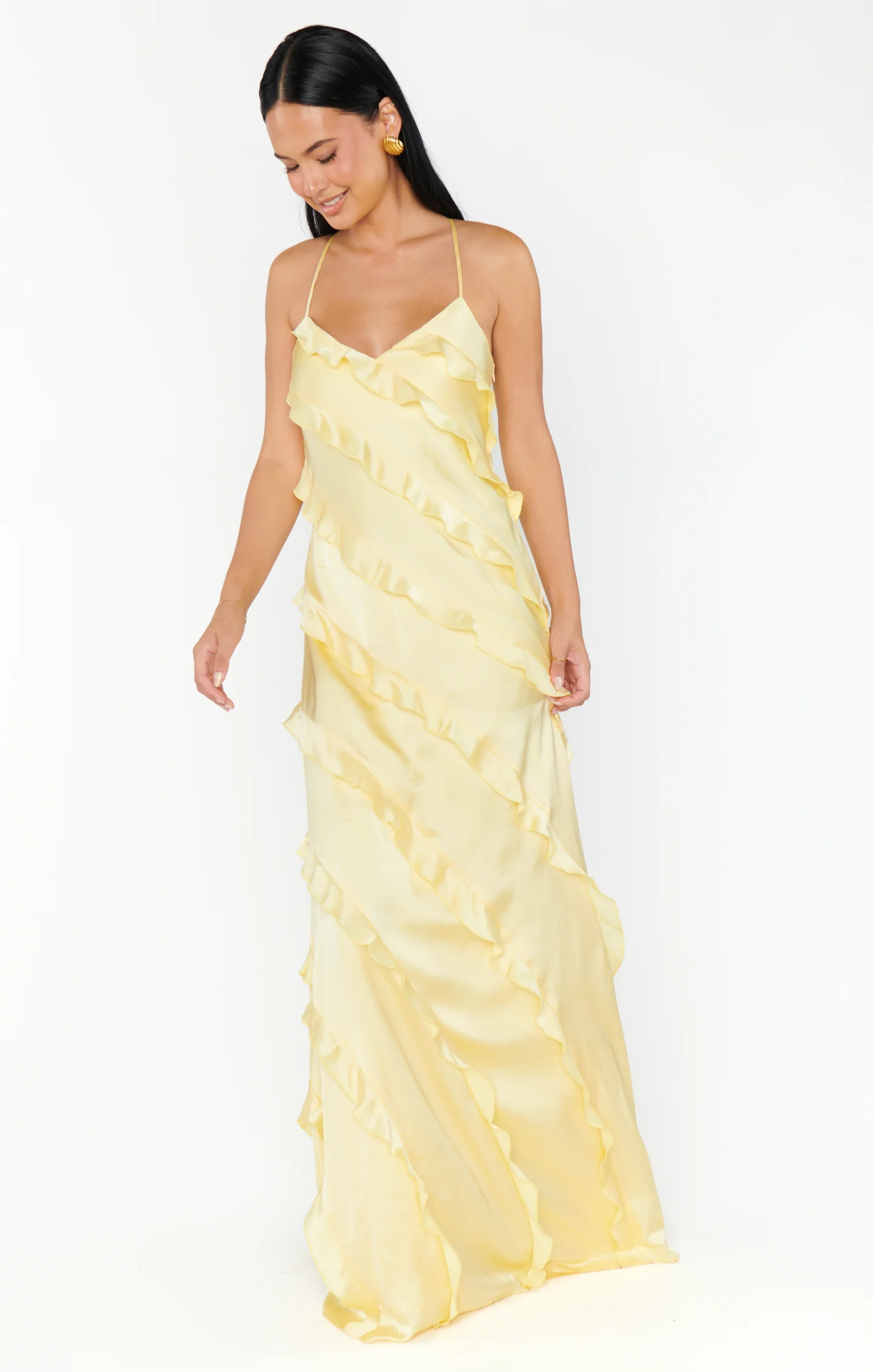 Romance Ruffle Dress ~ Pale Yellow Luxe Satin - Image 10