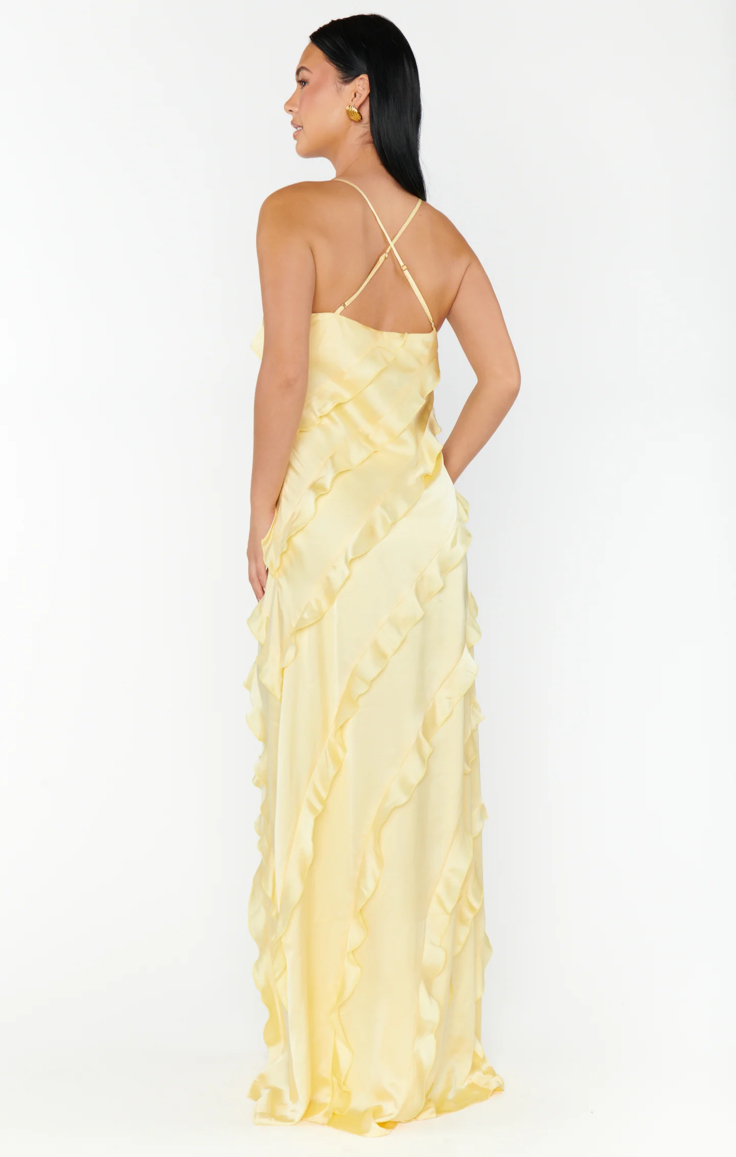 Romance Ruffle Dress ~ Pale Yellow Luxe Satin - Image 14