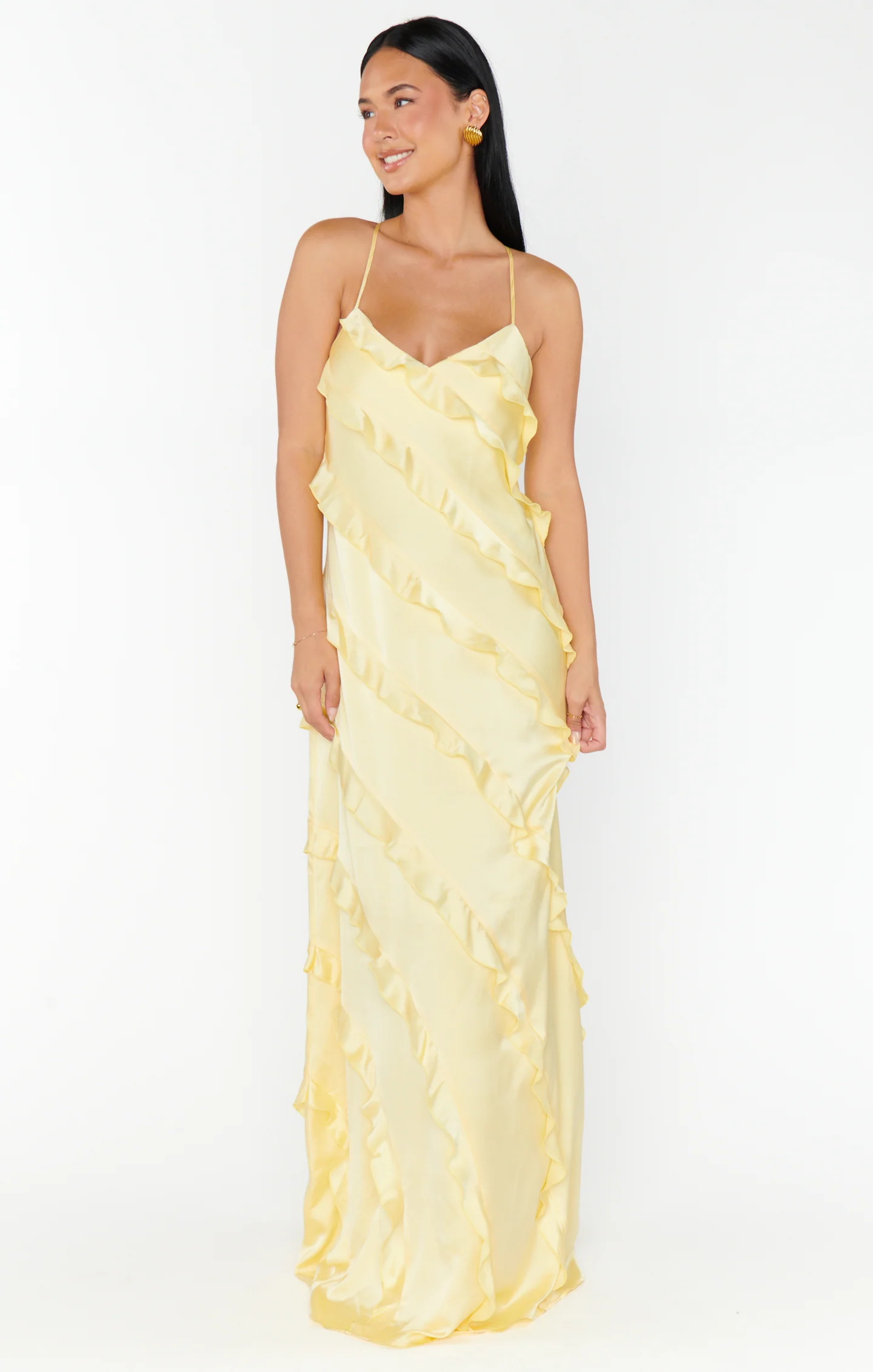 Romance Ruffle Dress ~ Pale Yellow Luxe Satin - Image 18