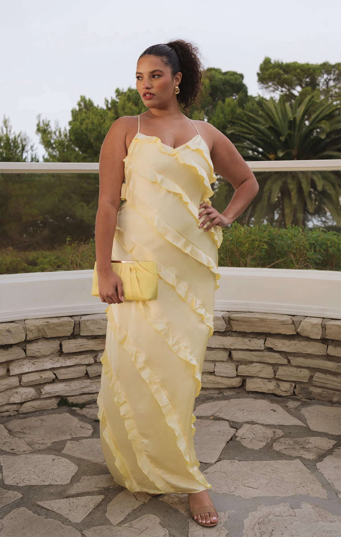 Romance Ruffle Dress ~ Pale Yellow Luxe Satin - Image 7