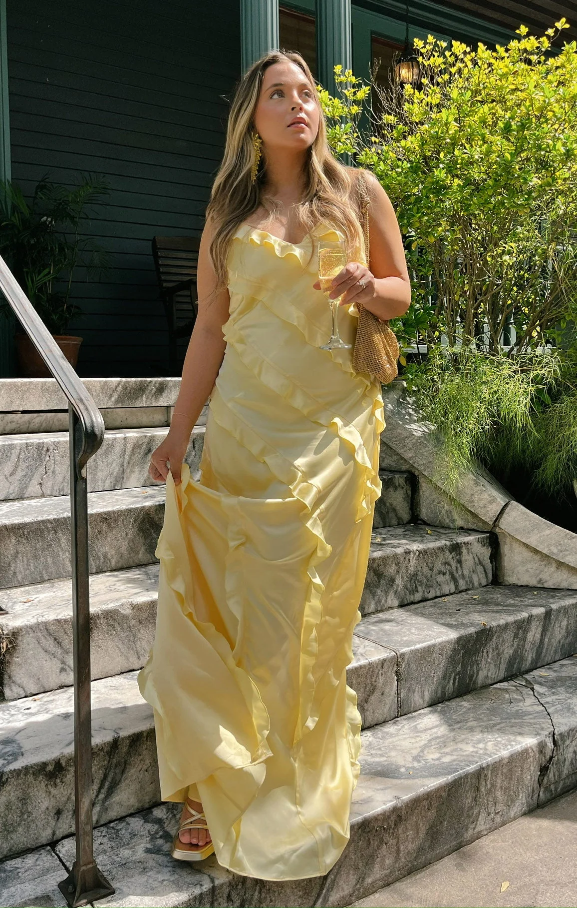 Romance Ruffle Dress ~ Pale Yellow Luxe Satin - Image 8