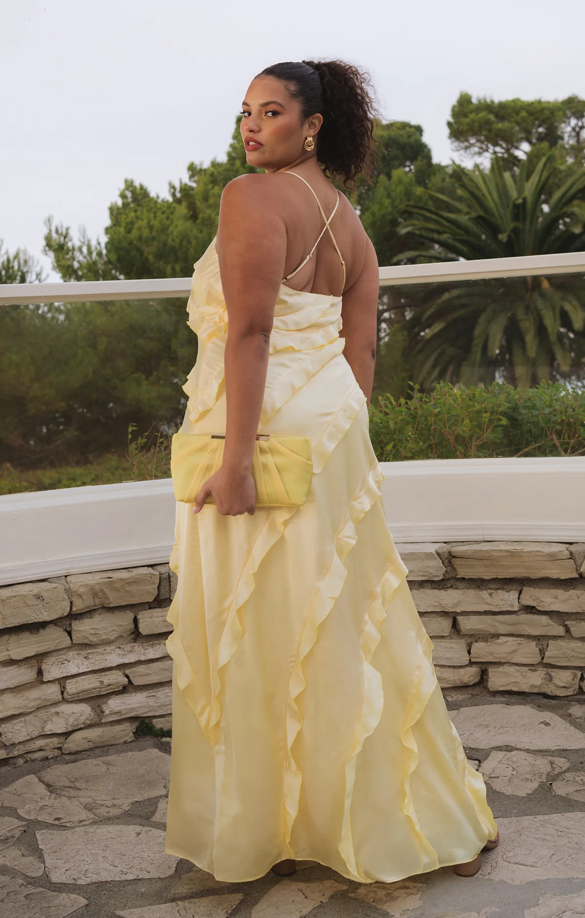 Romance Ruffle Dress ~ Pale Yellow Luxe Satin - Image 9